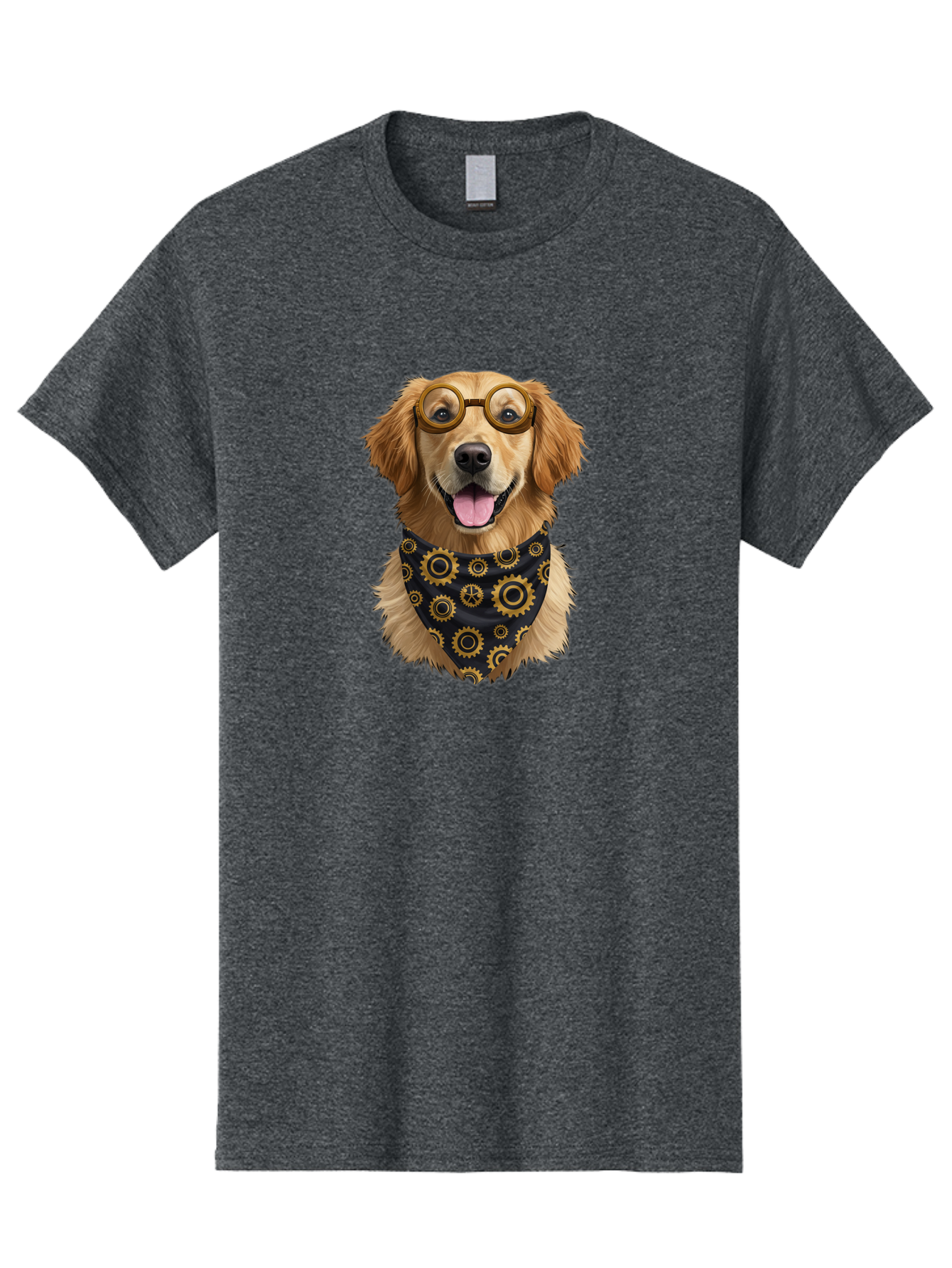 Goggles-Dog Men'S Graphic Tee, 100% Cotton, Comfortable Casual Summer Wear, Machine Washable, Steampunk Dog, Golden Retriever, Goggles, Bandana, Gears, Steampunk Style, Vintage, Eccentric, Quirky, Mechanical, Imaginative, Fantasy, Creative Bab963
