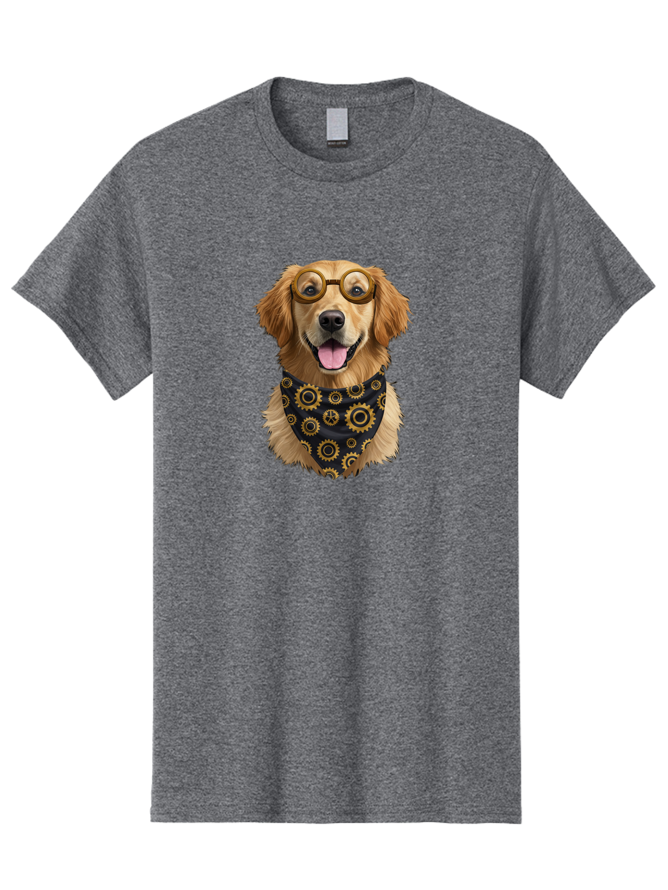 Goggles-Dog Men'S Graphic Tee, 100% Cotton, Comfortable Casual Summer Wear, Machine Washable, Steampunk Dog, Golden Retriever, Goggles, Bandana, Gears, Steampunk Style, Vintage, Eccentric, Quirky, Mechanical, Imaginative, Fantasy, Creative Bab963