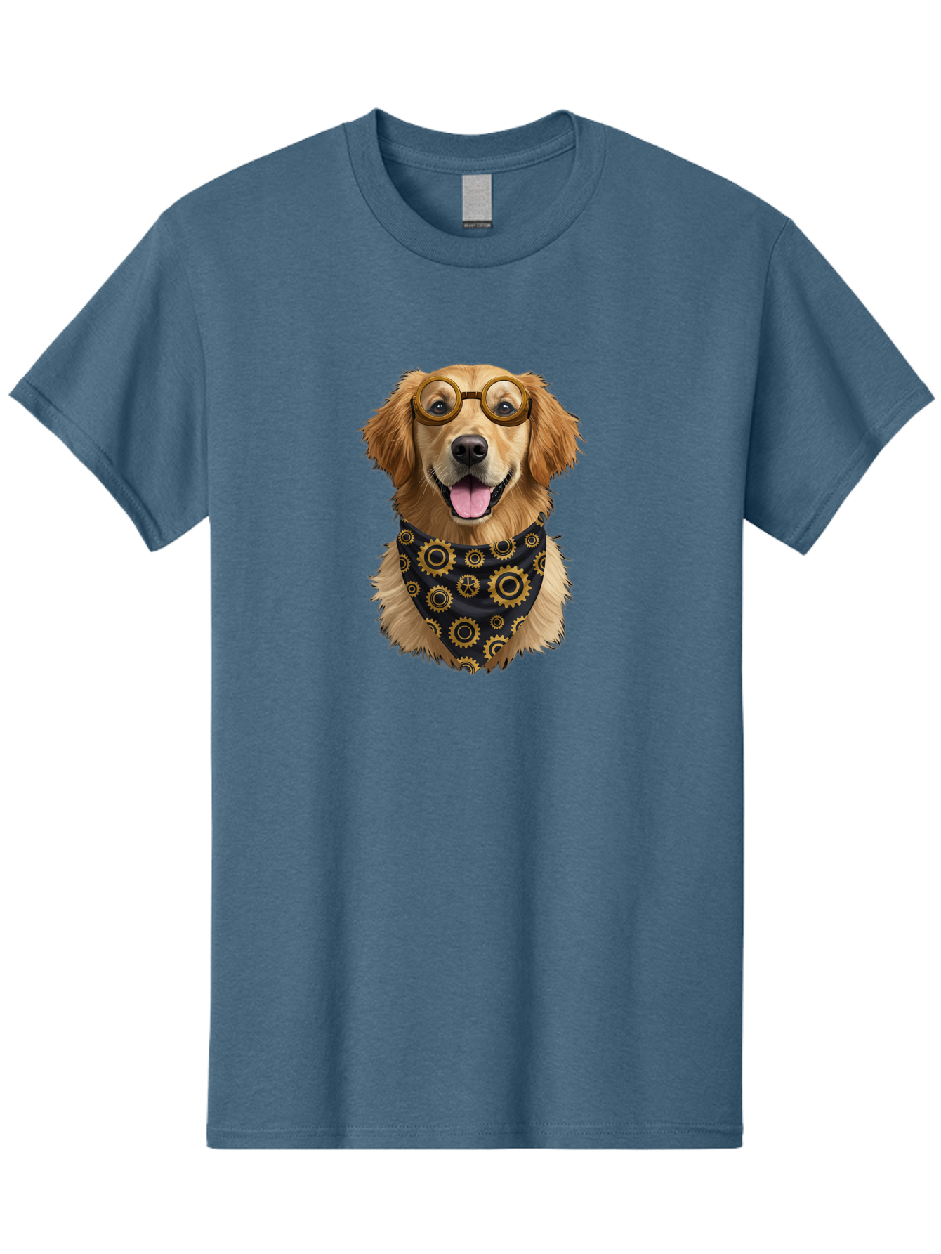 Goggles-Dog Men'S Graphic Tee, 100% Cotton, Comfortable Casual Summer Wear, Machine Washable, Steampunk Dog, Golden Retriever, Goggles, Bandana, Gears, Steampunk Style, Vintage, Eccentric, Quirky, Mechanical, Imaginative, Fantasy, Creative Bab963