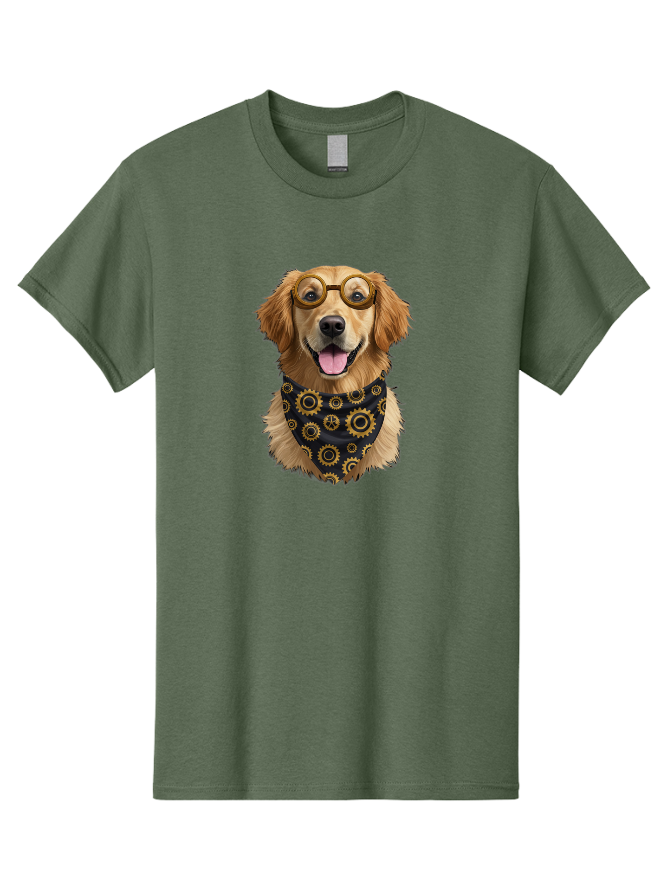 Goggles-Dog Men'S Graphic Tee, 100% Cotton, Comfortable Casual Summer Wear, Machine Washable, Steampunk Dog, Golden Retriever, Goggles, Bandana, Gears, Steampunk Style, Vintage, Eccentric, Quirky, Mechanical, Imaginative, Fantasy, Creative Bab963