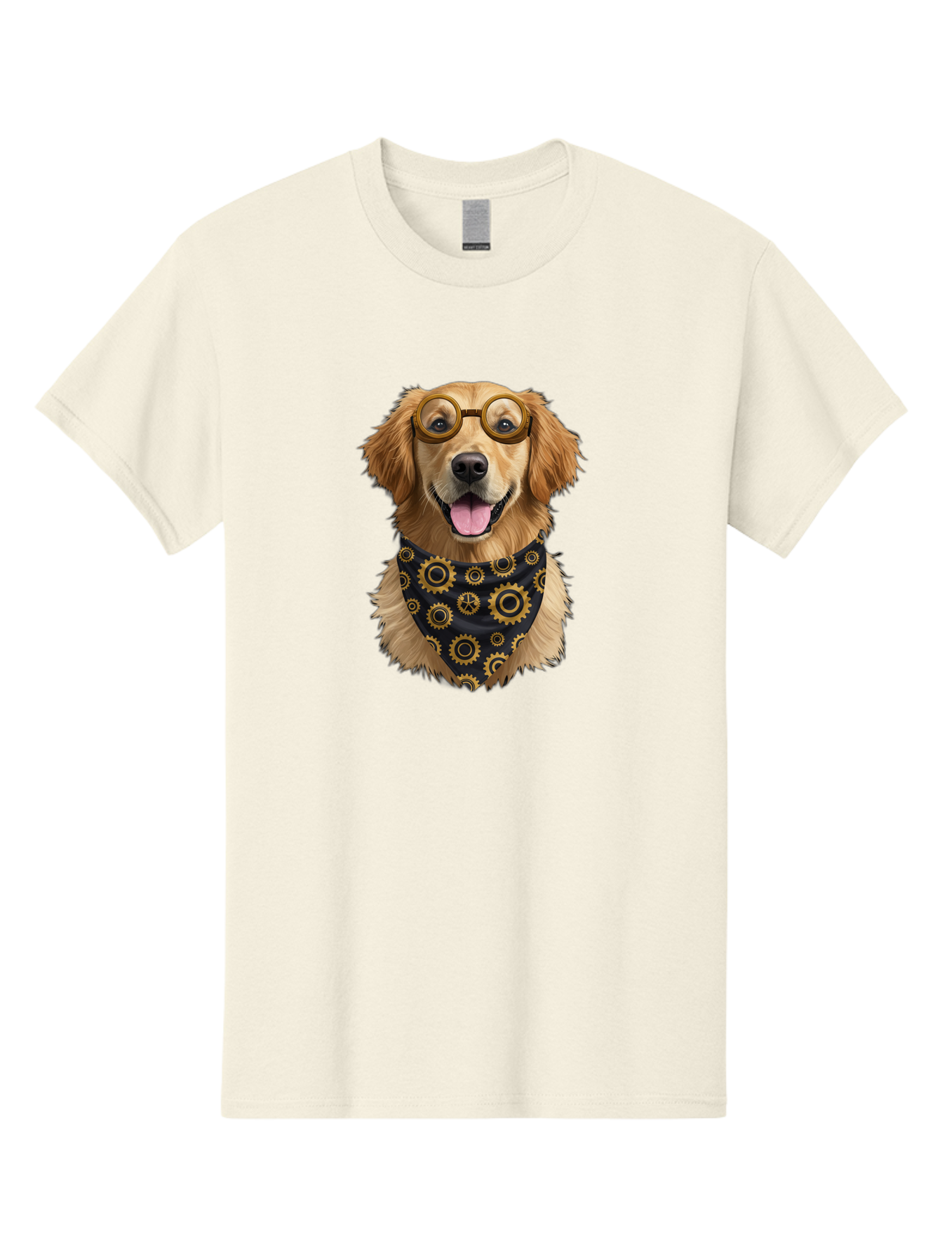 Goggles-Dog Men'S Graphic Tee, 100% Cotton, Comfortable Casual Summer Wear, Machine Washable, Steampunk Dog, Golden Retriever, Goggles, Bandana, Gears, Steampunk Style, Vintage, Eccentric, Quirky, Mechanical, Imaginative, Fantasy, Creative Bab963