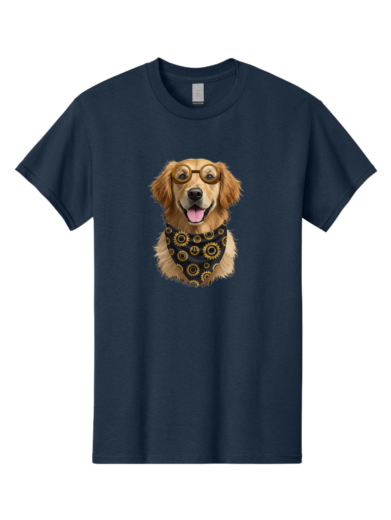 Goggles-Dog Men'S Graphic Tee, 100% Cotton, Comfortable Casual Summer Wear, Machine Washable, Steampunk Dog, Golden Retriever, Goggles, Bandana, Gears, Steampunk Style, Vintage, Eccentric, Quirky, Mechanical, Imaginative, Fantasy, Creative Bab963