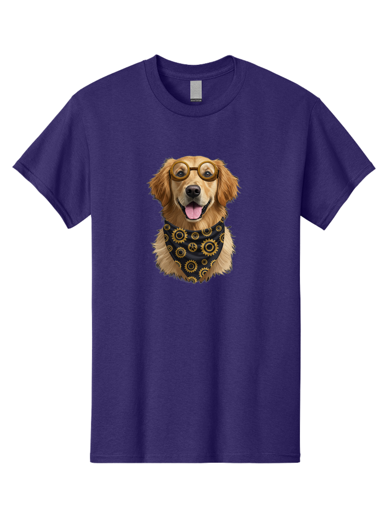 Goggles-Dog Men'S Graphic Tee, 100% Cotton, Comfortable Casual Summer Wear, Machine Washable, Steampunk Dog, Golden Retriever, Goggles, Bandana, Gears, Steampunk Style, Vintage, Eccentric, Quirky, Mechanical, Imaginative, Fantasy, Creative Bab963