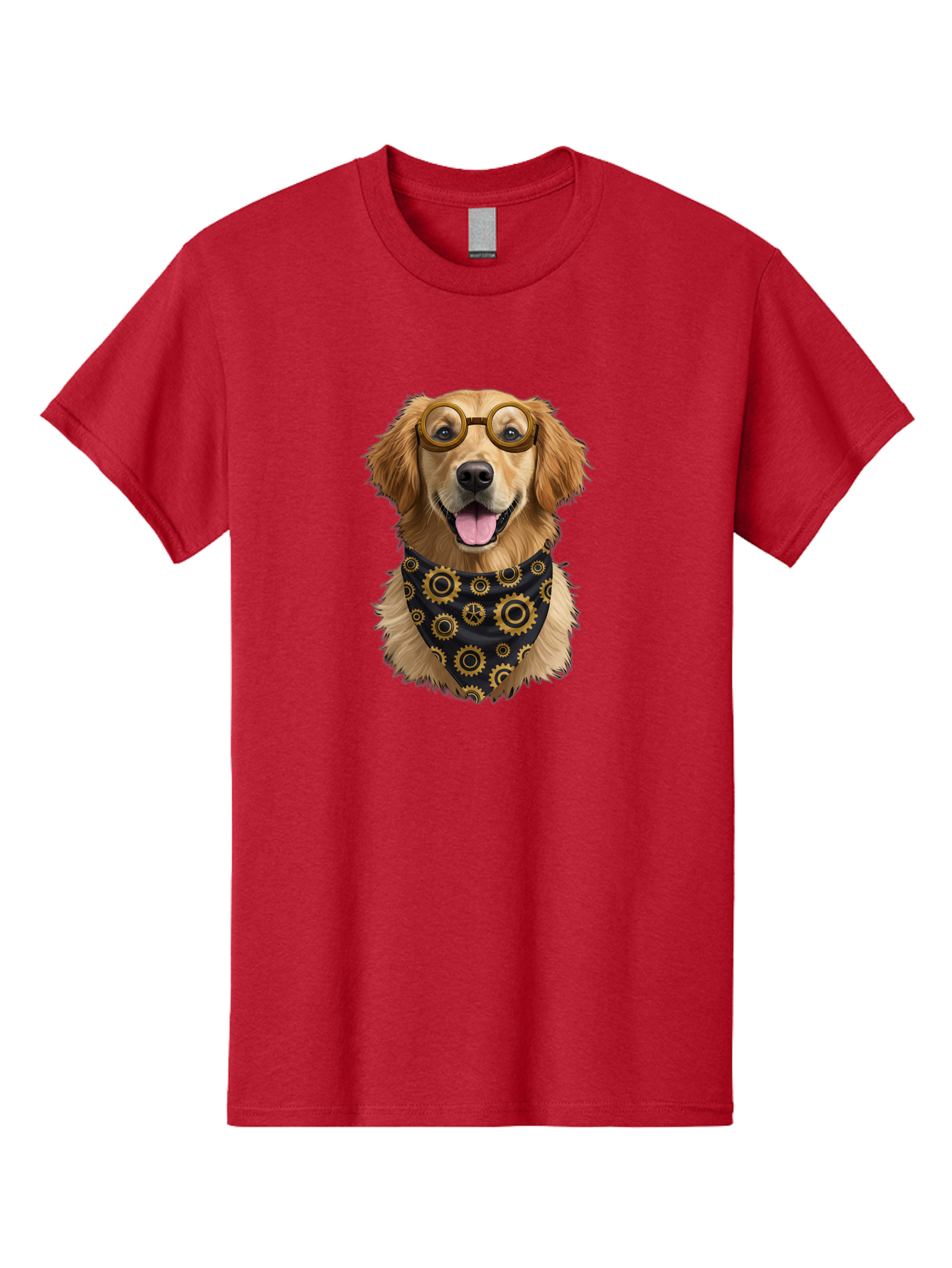 Goggles-Dog Men'S Graphic Tee, 100% Cotton, Comfortable Casual Summer Wear, Machine Washable, Steampunk Dog, Golden Retriever, Goggles, Bandana, Gears, Steampunk Style, Vintage, Eccentric, Quirky, Mechanical, Imaginative, Fantasy, Creative Bab963