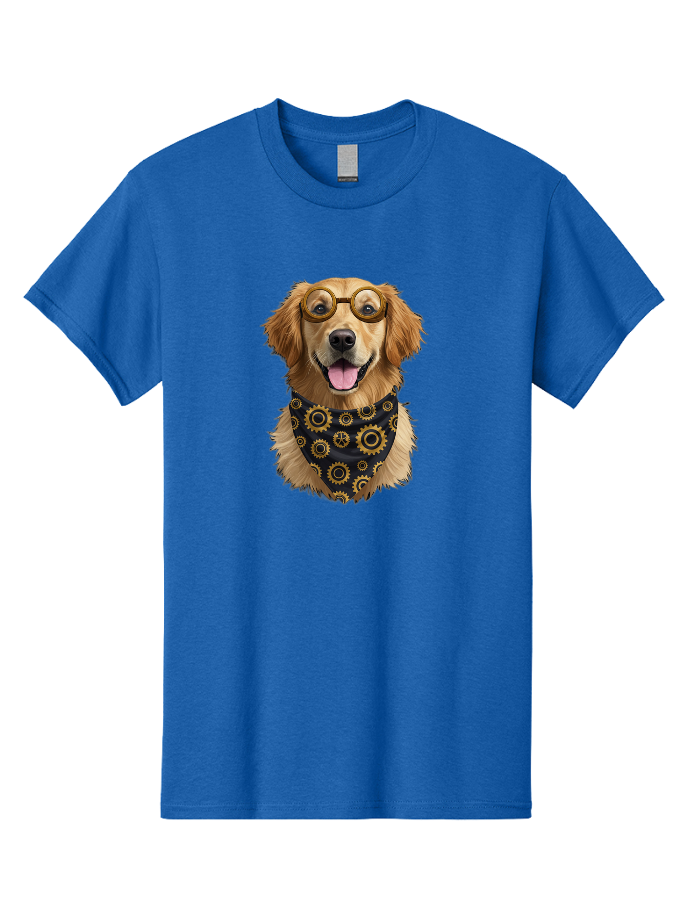 Goggles-Dog Men'S Graphic Tee, 100% Cotton, Comfortable Casual Summer Wear, Machine Washable, Steampunk Dog, Golden Retriever, Goggles, Bandana, Gears, Steampunk Style, Vintage, Eccentric, Quirky, Mechanical, Imaginative, Fantasy, Creative Bab963