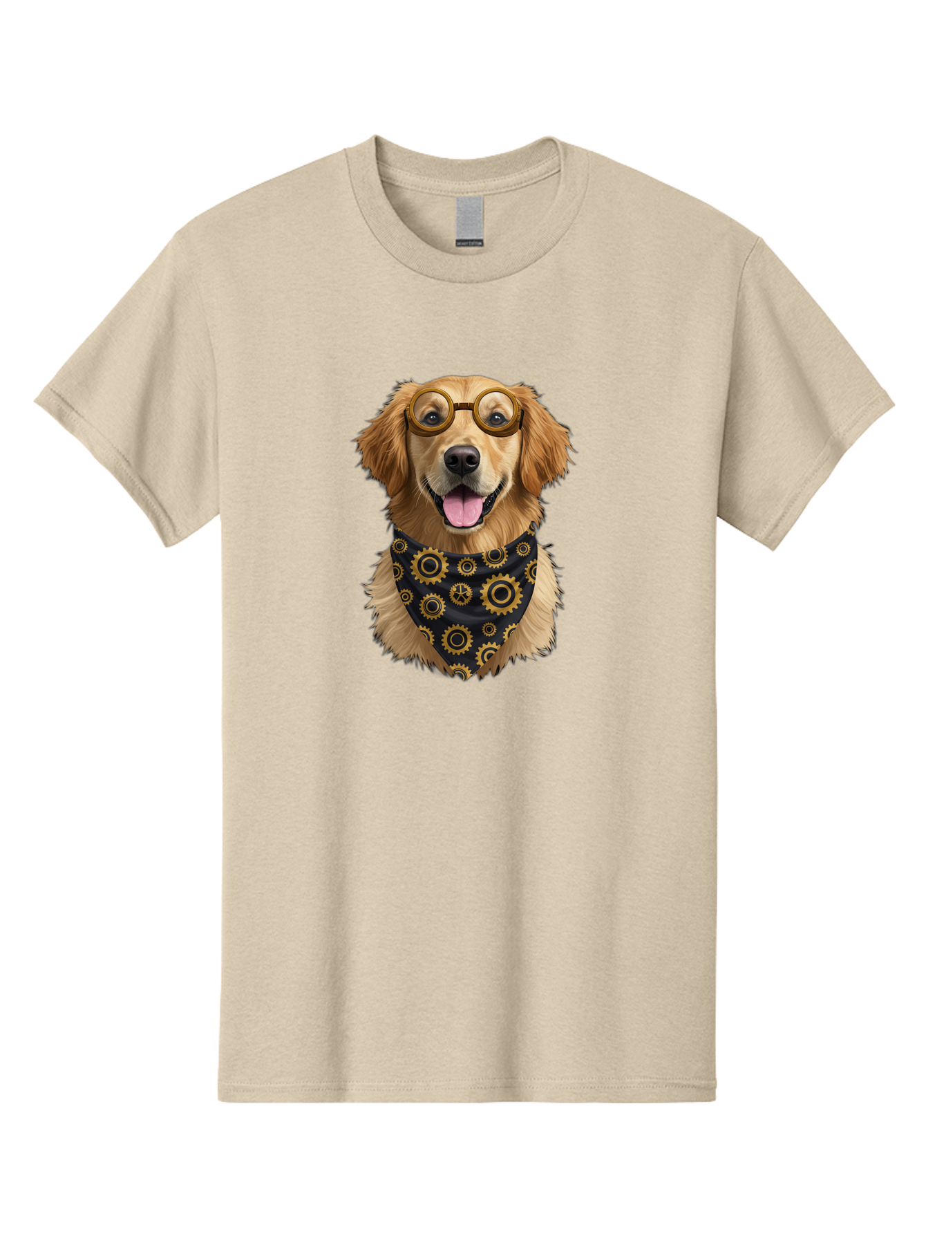 Goggles-Dog Men'S Graphic Tee, 100% Cotton, Comfortable Casual Summer Wear, Machine Washable, Steampunk Dog, Golden Retriever, Goggles, Bandana, Gears, Steampunk Style, Vintage, Eccentric, Quirky, Mechanical, Imaginative, Fantasy, Creative Bab963
