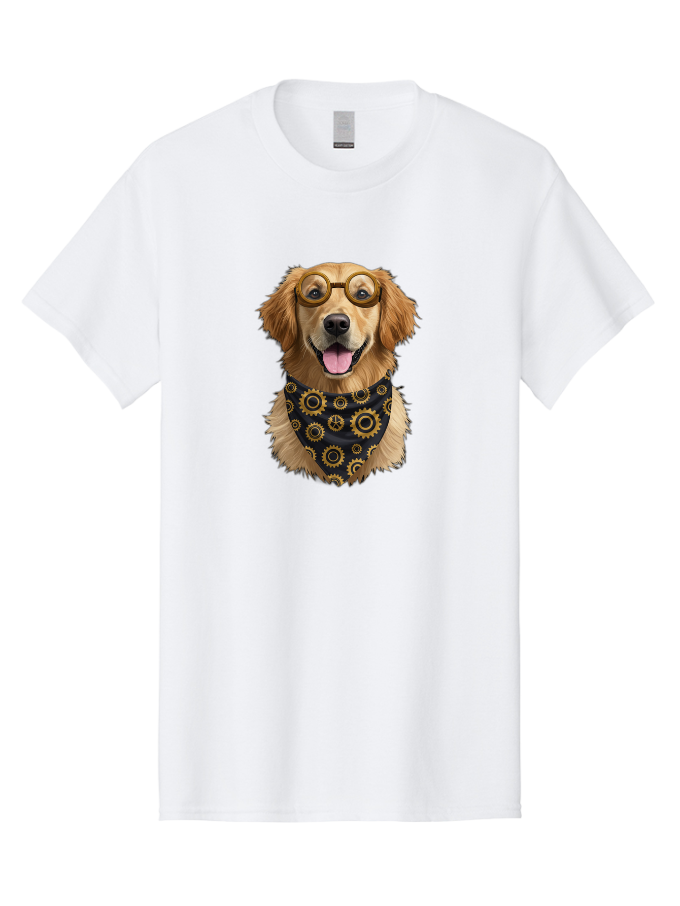 Goggles-Dog Men'S Graphic Tee, 100% Cotton, Comfortable Casual Summer Wear, Machine Washable, Steampunk Dog, Golden Retriever, Goggles, Bandana, Gears, Steampunk Style, Vintage, Eccentric, Quirky, Mechanical, Imaginative, Fantasy, Creative Bab963