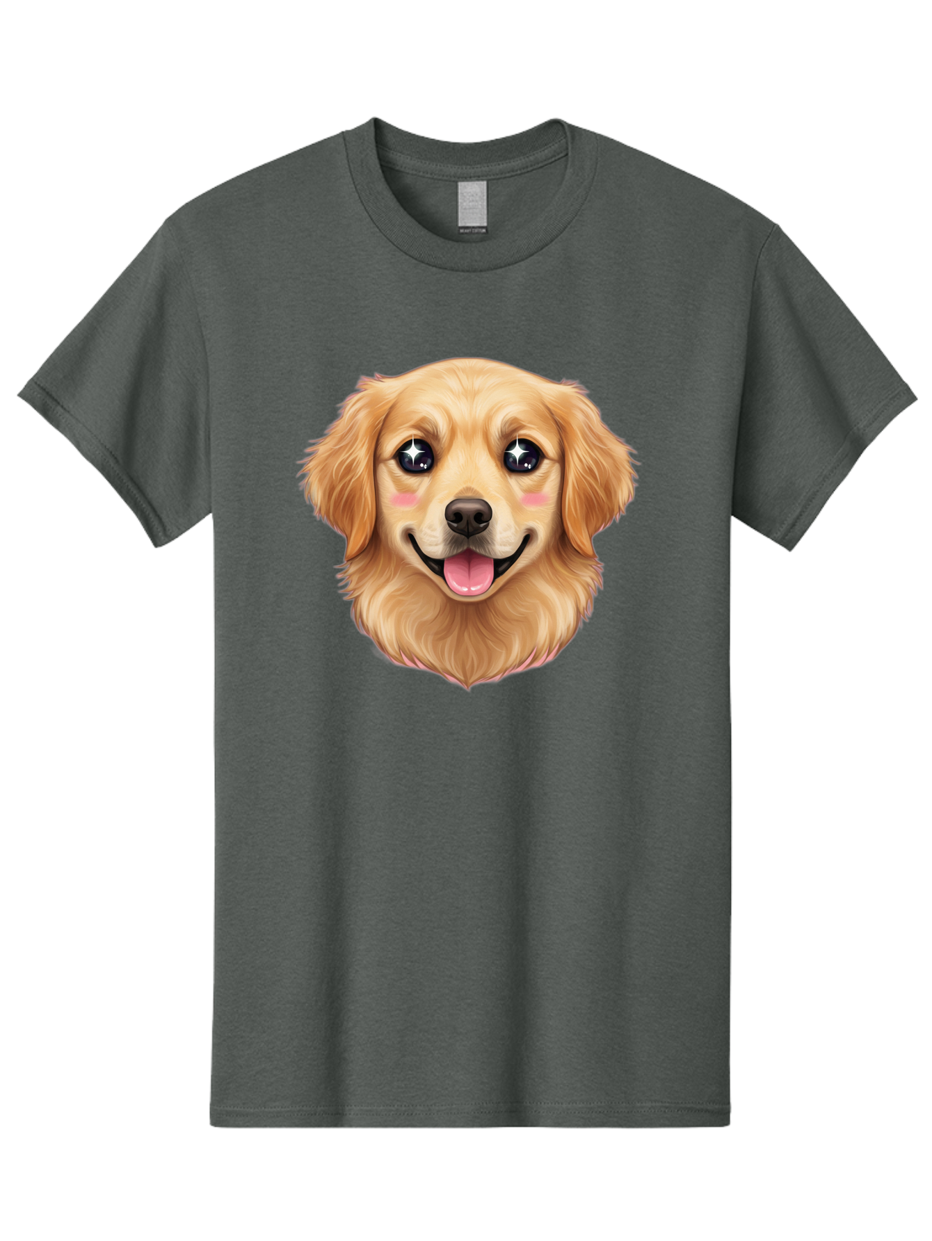 Golden-Dog-Head Men'S Graphic Tee, 100% Cotton, Comfortable Casual Summer Wear, Machine Washable, Cartoon Dog Face, Golden Retriever, Cute Dog, Dog Eyes, Sparkle Eyes, Happy Dog, Dog Smile, Playful Dog, Dog Illustration, Kawaii Dog, Bab964