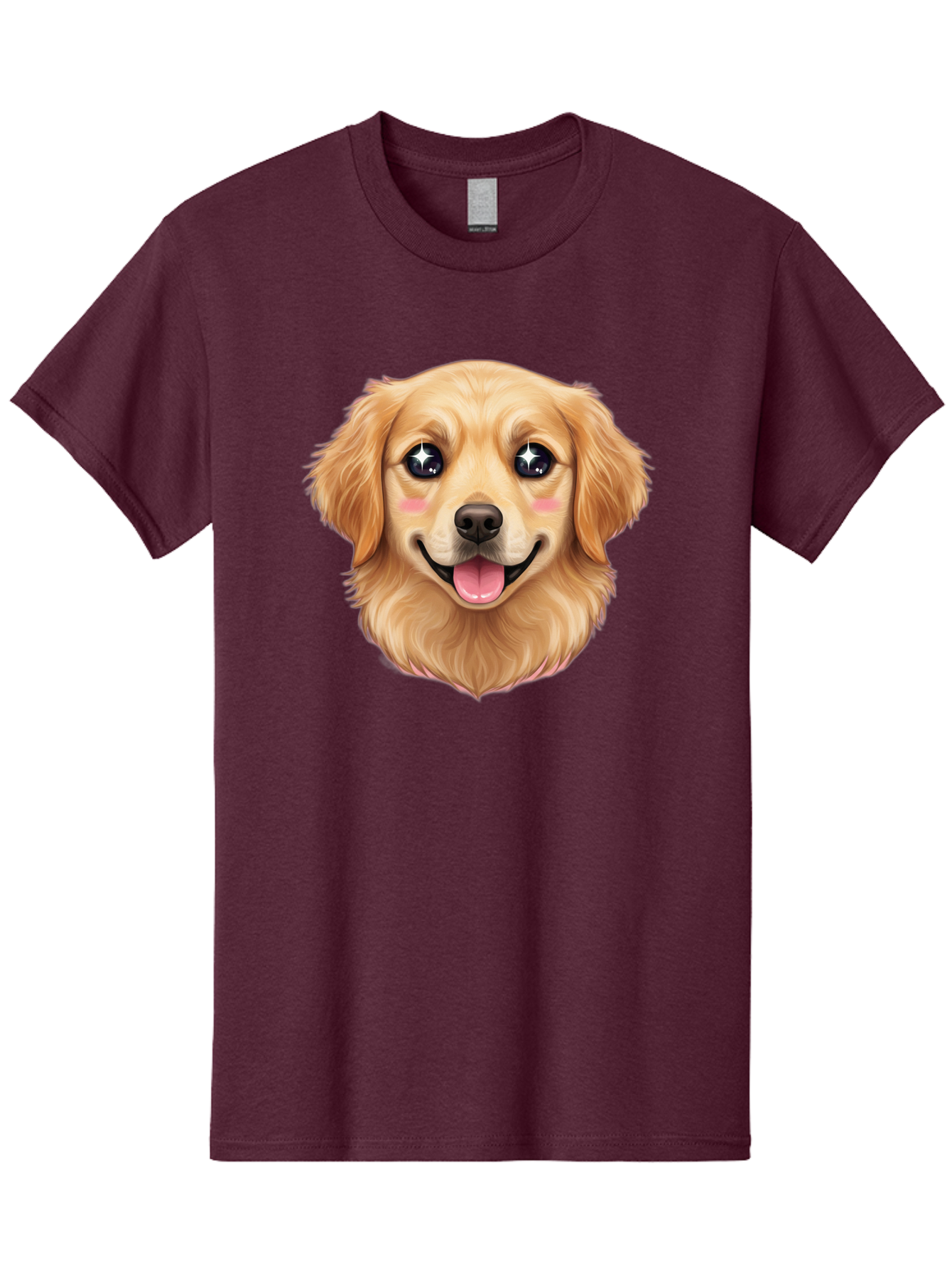Golden-Dog-Head Men'S Graphic Tee, 100% Cotton, Comfortable Casual Summer Wear, Machine Washable, Cartoon Dog Face, Golden Retriever, Cute Dog, Dog Eyes, Sparkle Eyes, Happy Dog, Dog Smile, Playful Dog, Dog Illustration, Kawaii Dog, Bab964