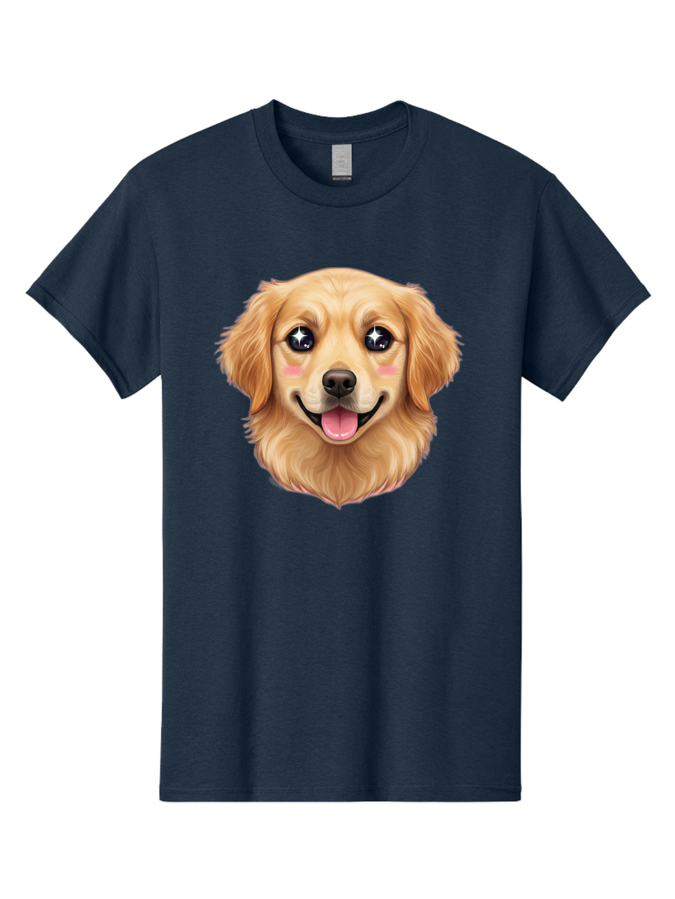 Golden-Dog-Head Men'S Graphic Tee, 100% Cotton, Comfortable Casual Summer Wear, Machine Washable, Cartoon Dog Face, Golden Retriever, Cute Dog, Dog Eyes, Sparkle Eyes, Happy Dog, Dog Smile, Playful Dog, Dog Illustration, Kawaii Dog, Bab964