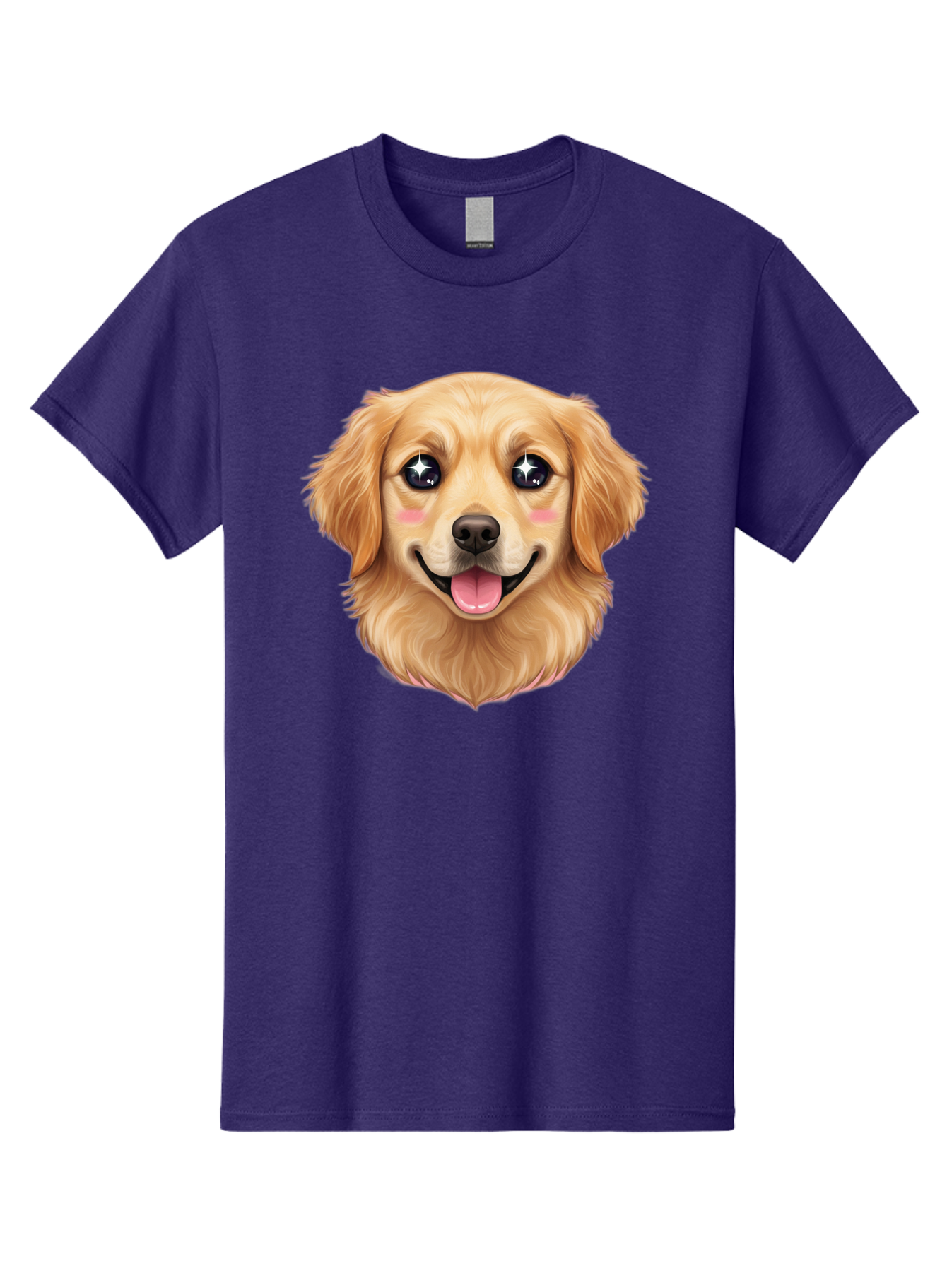 Golden-Dog-Head Men'S Graphic Tee, 100% Cotton, Comfortable Casual Summer Wear, Machine Washable, Cartoon Dog Face, Golden Retriever, Cute Dog, Dog Eyes, Sparkle Eyes, Happy Dog, Dog Smile, Playful Dog, Dog Illustration, Kawaii Dog, Bab964