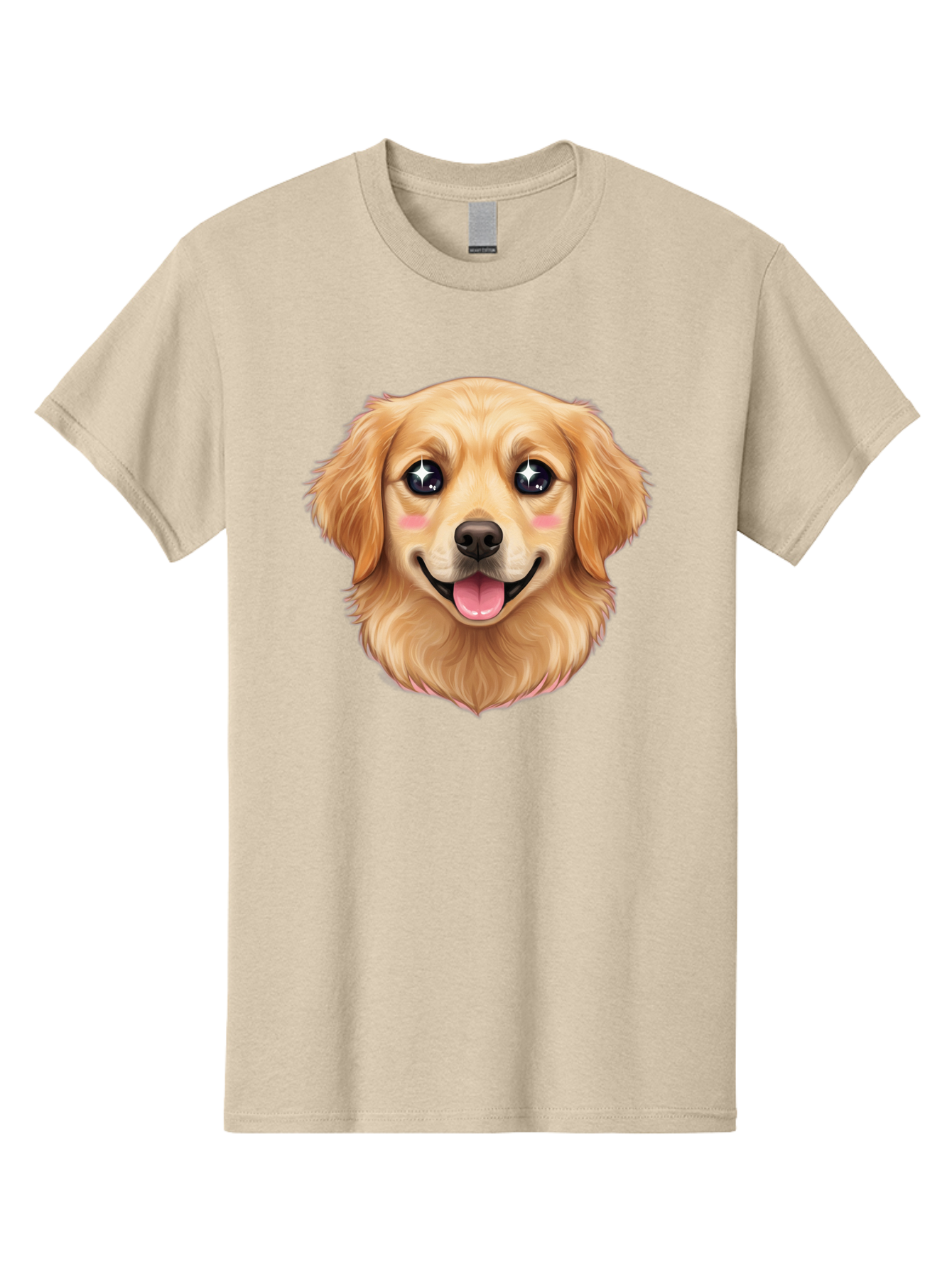 Golden-Dog-Head Men'S Graphic Tee, 100% Cotton, Comfortable Casual Summer Wear, Machine Washable, Cartoon Dog Face, Golden Retriever, Cute Dog, Dog Eyes, Sparkle Eyes, Happy Dog, Dog Smile, Playful Dog, Dog Illustration, Kawaii Dog, Bab964