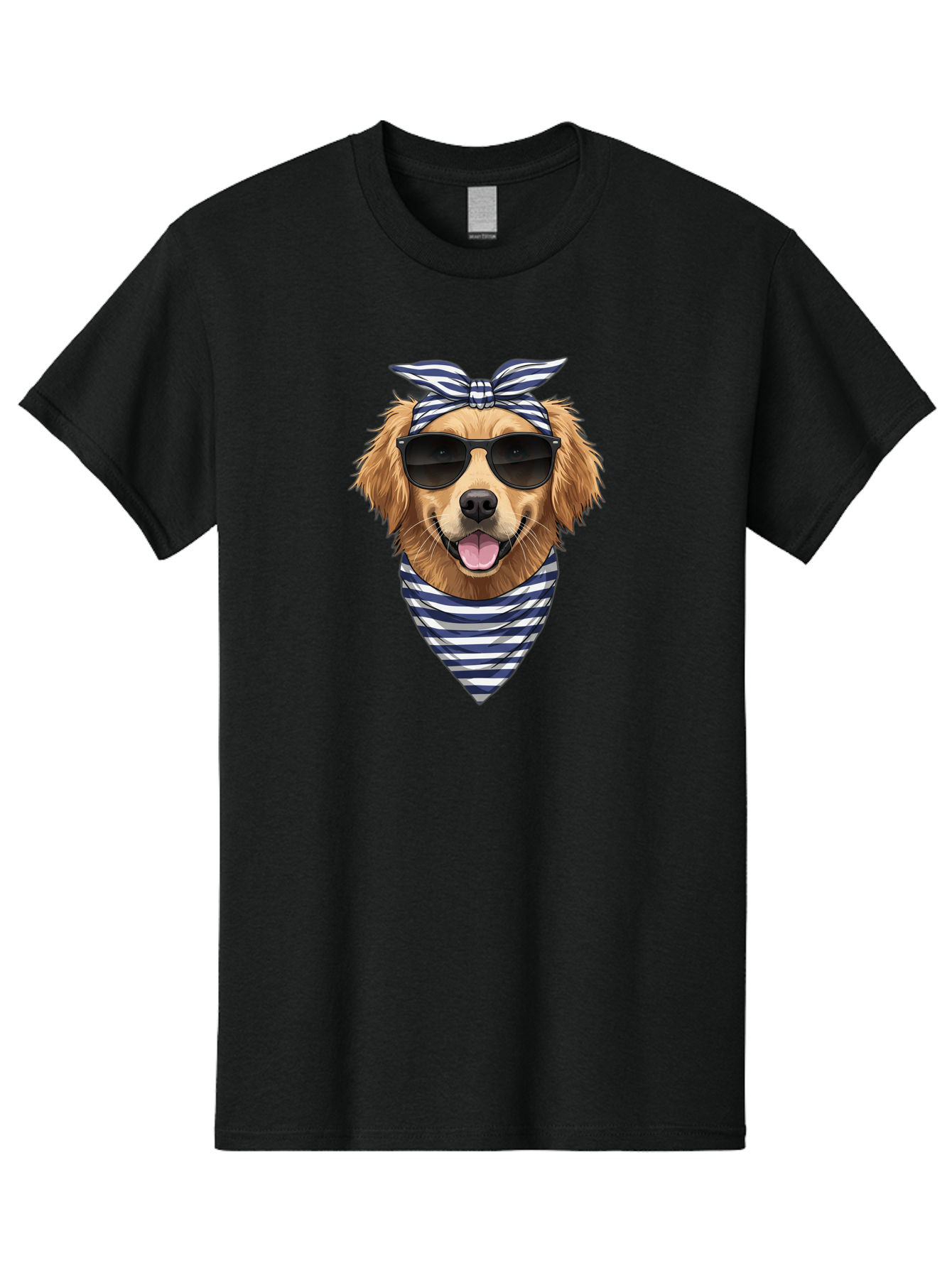 Golden-Dog Men'S Graphic Tee, 100% Cotton, Comfortable Casual Summer Wear, Machine Washable, Cool Dog, Dog Wearing Sunglasses, Retro Dog, Dog With Bandana, Cute Canine, Happy Dog, Stylish Pup, Funny Animal Bab965