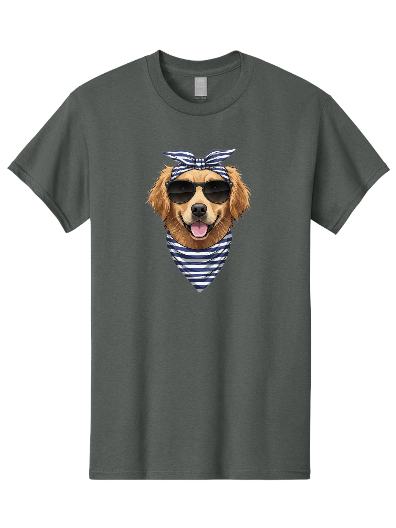 Golden-Dog Men'S Graphic Tee, 100% Cotton, Comfortable Casual Summer Wear, Machine Washable, Cool Dog, Dog Wearing Sunglasses, Retro Dog, Dog With Bandana, Cute Canine, Happy Dog, Stylish Pup, Funny Animal Bab965