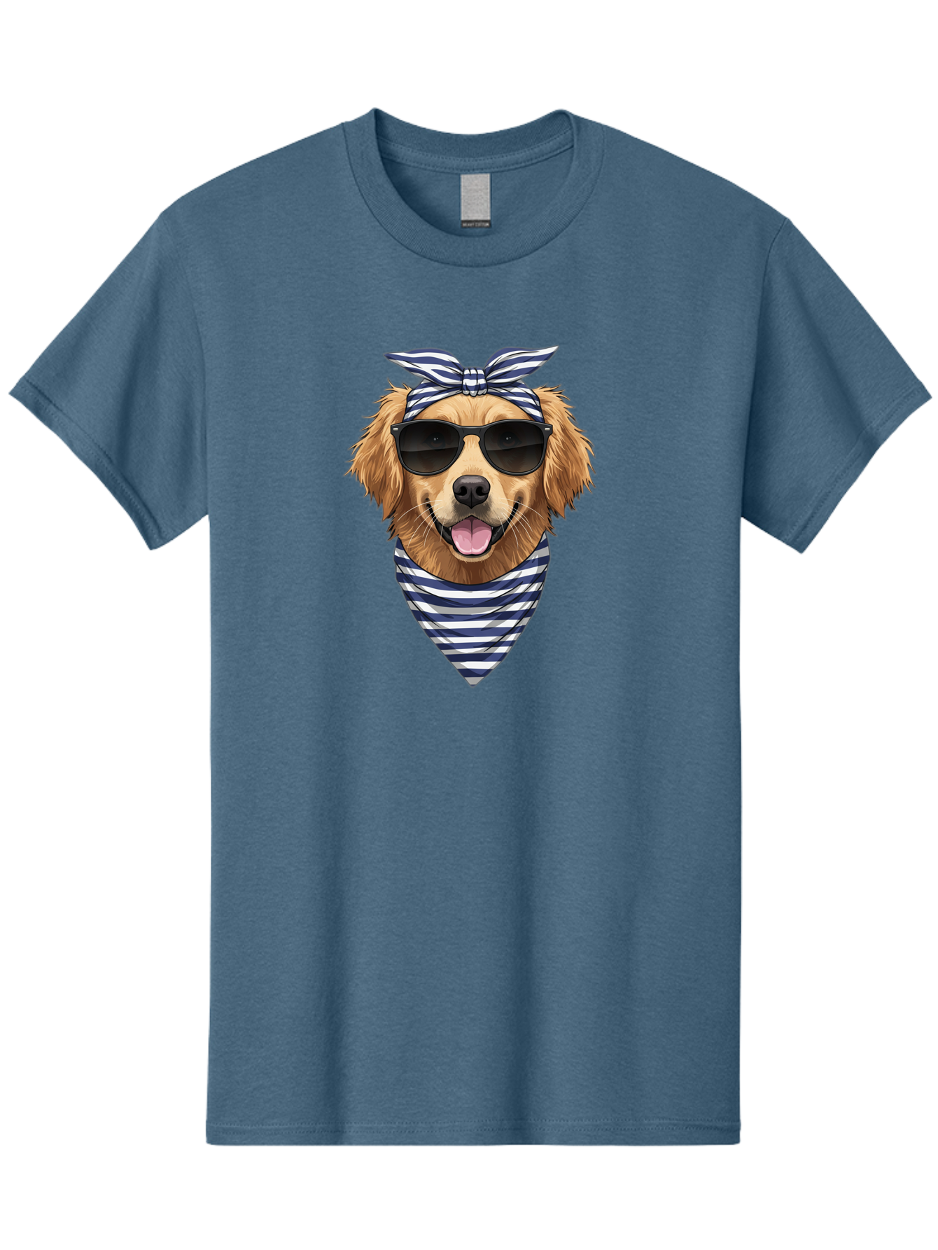 Golden-Dog Men'S Graphic Tee, 100% Cotton, Comfortable Casual Summer Wear, Machine Washable, Cool Dog, Dog Wearing Sunglasses, Retro Dog, Dog With Bandana, Cute Canine, Happy Dog, Stylish Pup, Funny Animal Bab965