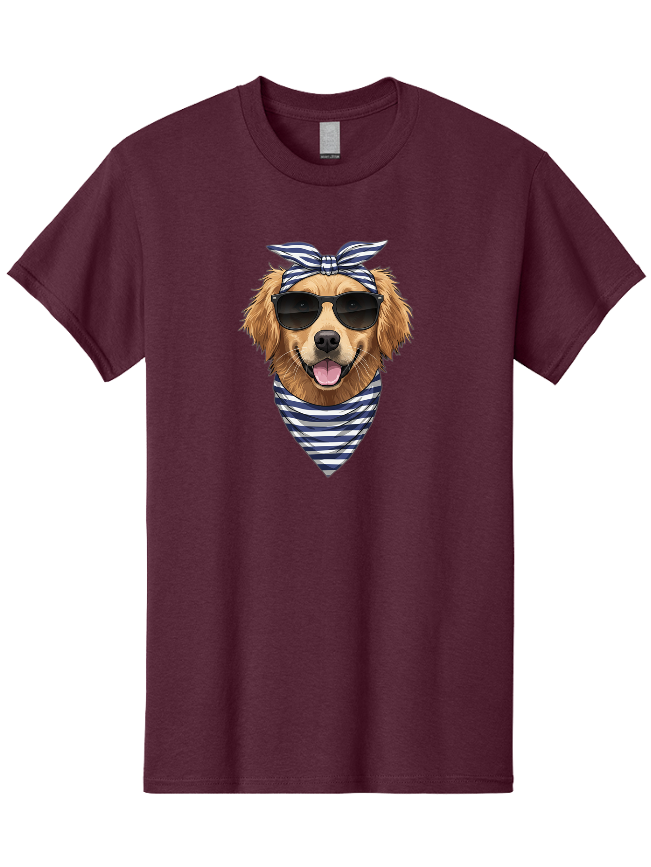 Golden-Dog Men'S Graphic Tee, 100% Cotton, Comfortable Casual Summer Wear, Machine Washable, Cool Dog, Dog Wearing Sunglasses, Retro Dog, Dog With Bandana, Cute Canine, Happy Dog, Stylish Pup, Funny Animal Bab965