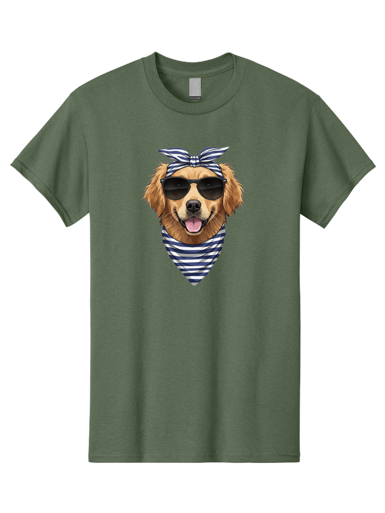 Golden-Dog Men'S Graphic Tee, 100% Cotton, Comfortable Casual Summer Wear, Machine Washable, Cool Dog, Dog Wearing Sunglasses, Retro Dog, Dog With Bandana, Cute Canine, Happy Dog, Stylish Pup, Funny Animal Bab965