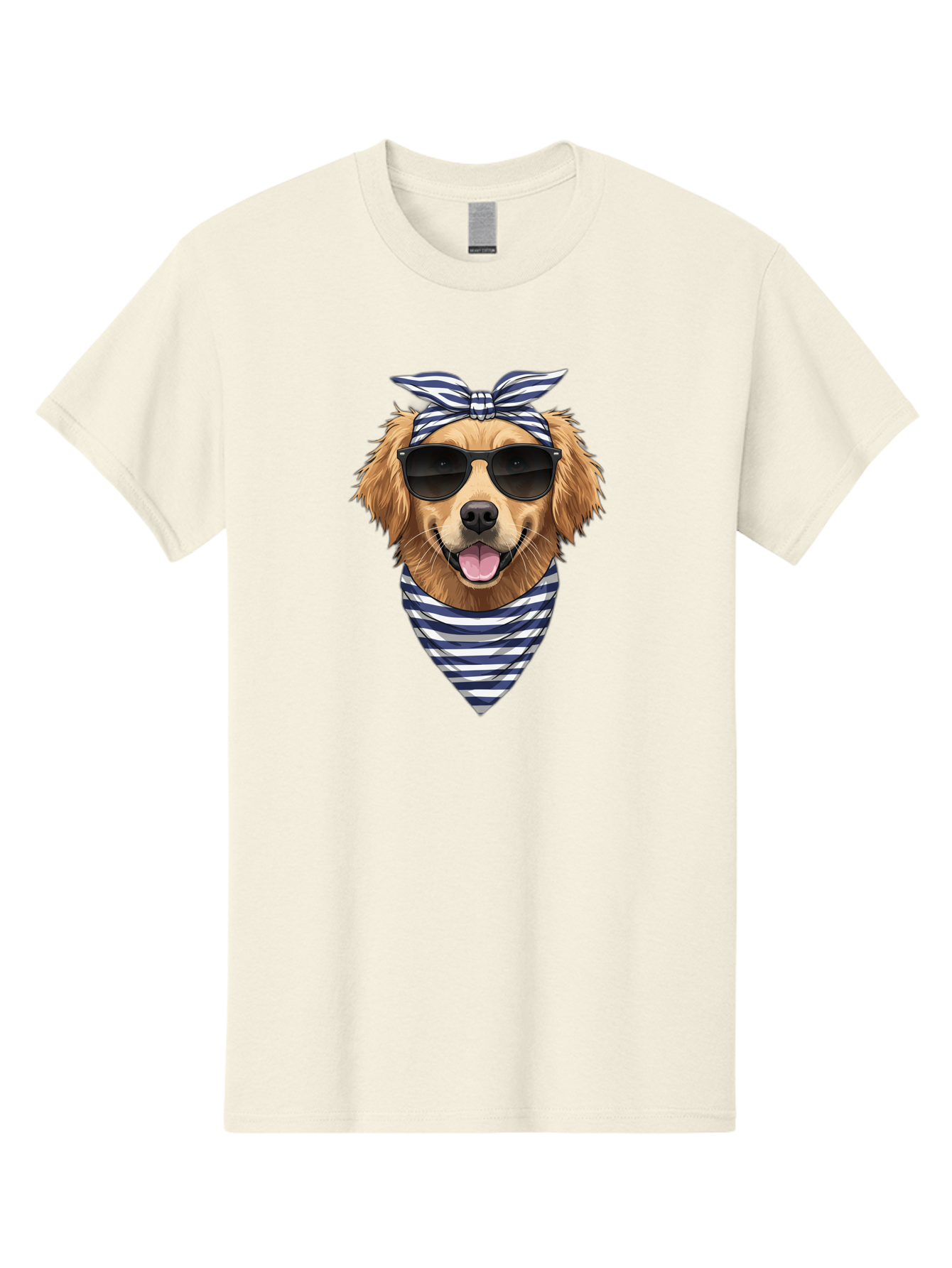 Golden-Dog Men'S Graphic Tee, 100% Cotton, Comfortable Casual Summer Wear, Machine Washable, Cool Dog, Dog Wearing Sunglasses, Retro Dog, Dog With Bandana, Cute Canine, Happy Dog, Stylish Pup, Funny Animal Bab965