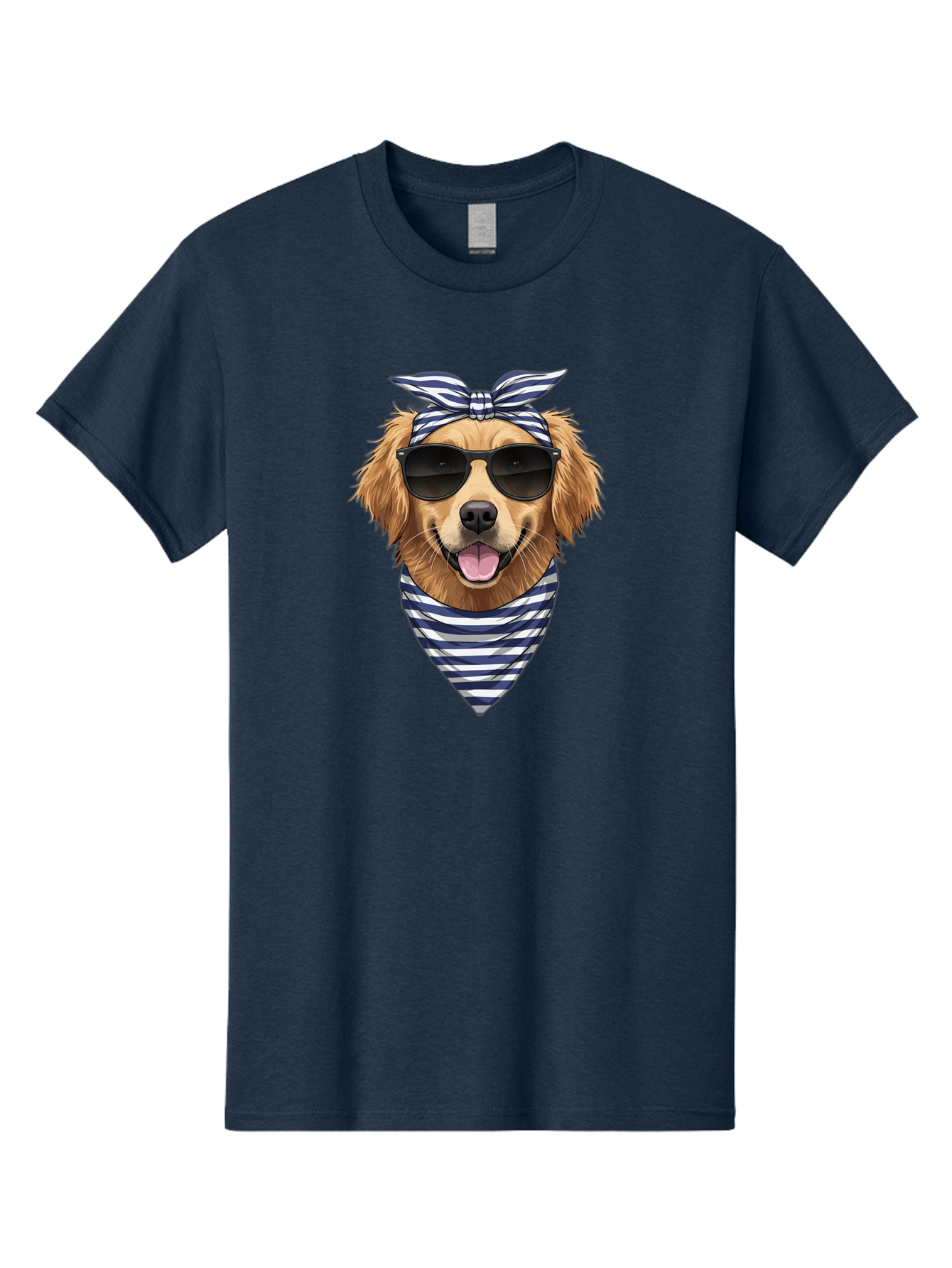 Golden-Dog Men'S Graphic Tee, 100% Cotton, Comfortable Casual Summer Wear, Machine Washable, Cool Dog, Dog Wearing Sunglasses, Retro Dog, Dog With Bandana, Cute Canine, Happy Dog, Stylish Pup, Funny Animal Bab965