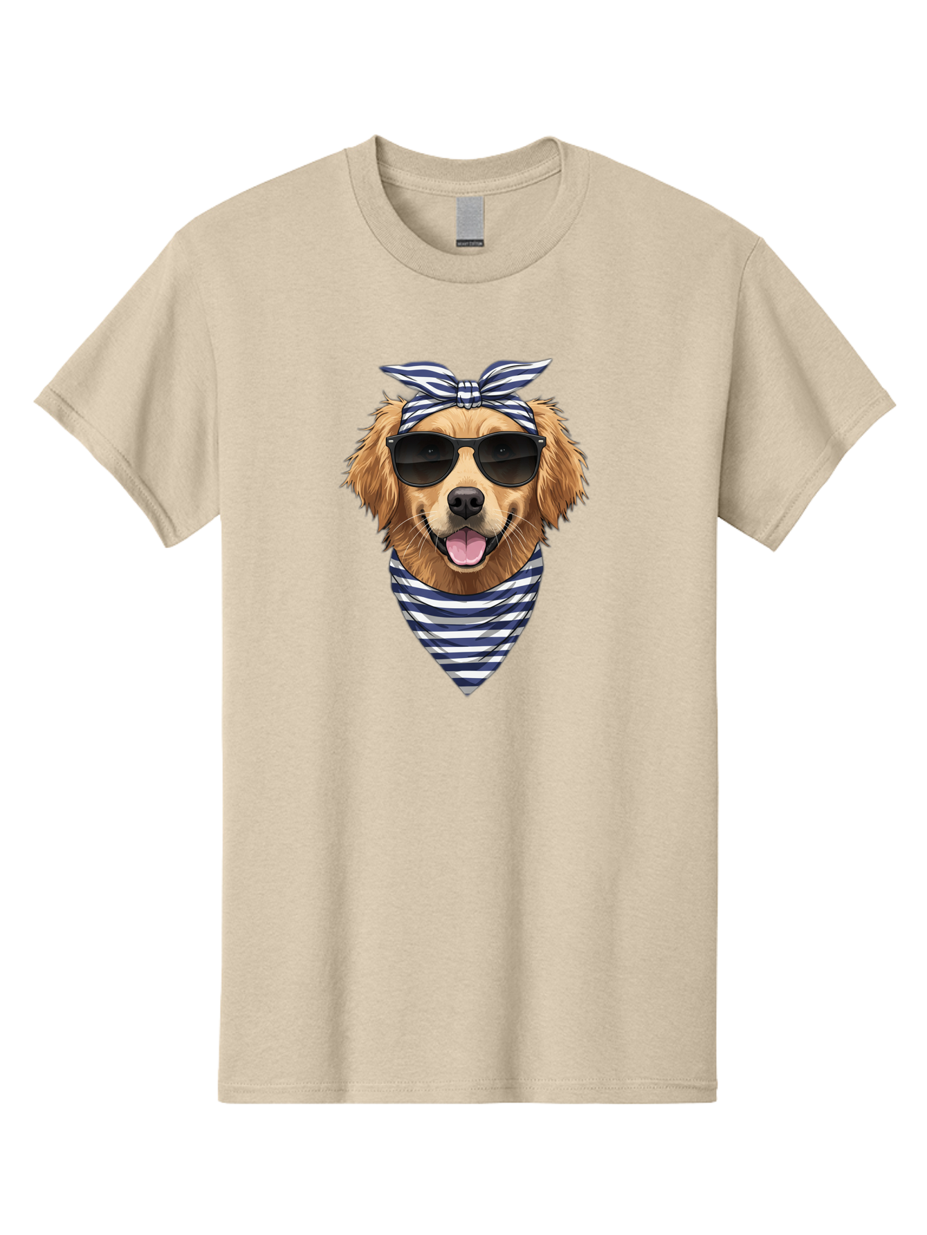 Golden-Dog Men'S Graphic Tee, 100% Cotton, Comfortable Casual Summer Wear, Machine Washable, Cool Dog, Dog Wearing Sunglasses, Retro Dog, Dog With Bandana, Cute Canine, Happy Dog, Stylish Pup, Funny Animal Bab965