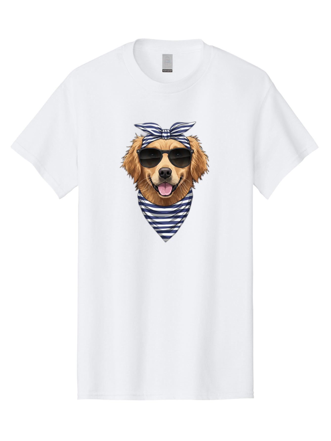 Golden-Dog Men'S Graphic Tee, 100% Cotton, Comfortable Casual Summer Wear, Machine Washable, Cool Dog, Dog Wearing Sunglasses, Retro Dog, Dog With Bandana, Cute Canine, Happy Dog, Stylish Pup, Funny Animal Bab965