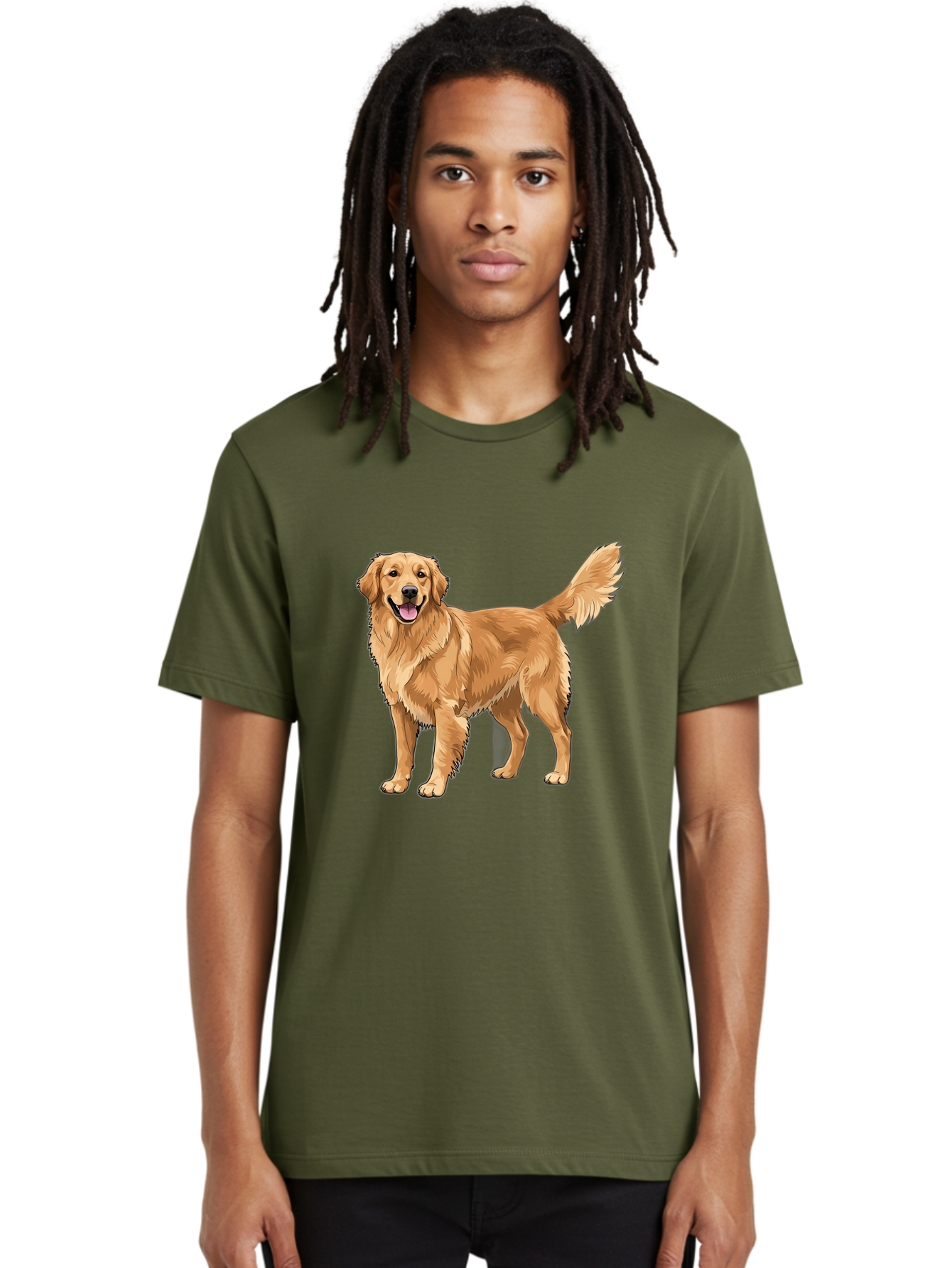 Golden-Retriever-10 Men'S Graphic Tee, 100% Cotton, Comfortable Casual Summer Wear, Machine Washable, Golden Retriever Dog, Golden Fur, Friendly Expression, Wagging Tail, Standing Pose, Canine Companion, Dog Illustration, Fluffy Coat, Bab967