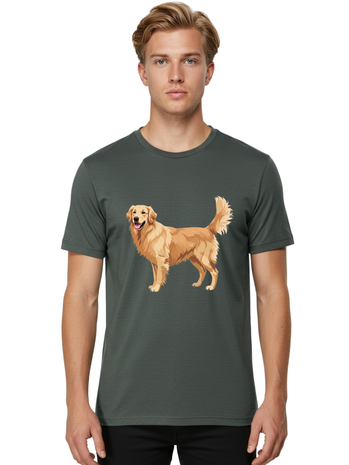 Golden-Retriever-11 Men'S Graphic Tee, 100% Cotton, Comfortable Casual Summer Wear, Machine Washable, Golden Retriever Dog, Happy Dog, Dog Illustration, Canine Graphic, Friendly Dog, Dog Portrait, Retriever Breed, Dog Art Bab968