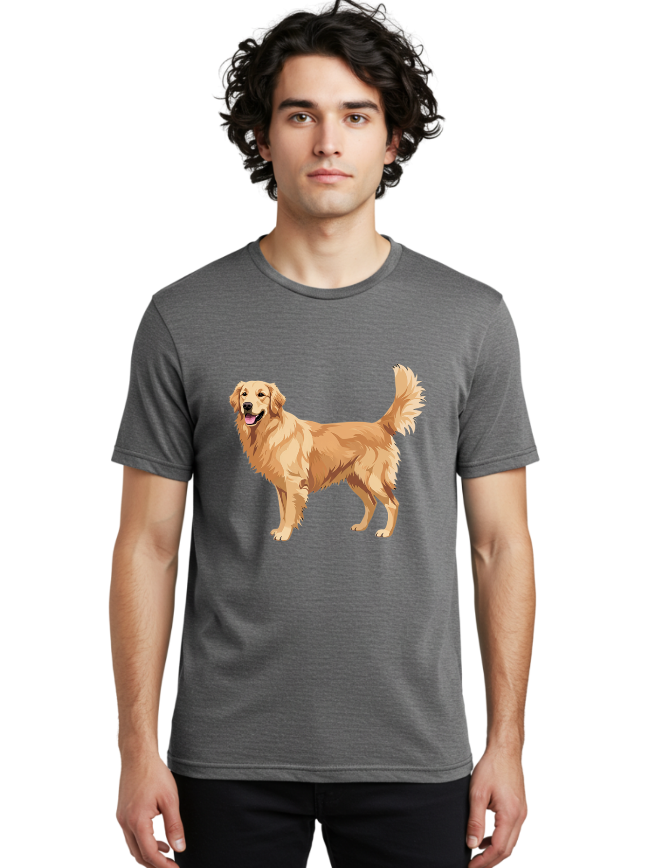 Golden-Retriever-11 Men'S Graphic Tee, 100% Cotton, Comfortable Casual Summer Wear, Machine Washable, Golden Retriever Dog, Happy Dog, Dog Illustration, Canine Graphic, Friendly Dog, Dog Portrait, Retriever Breed, Dog Art Bab968