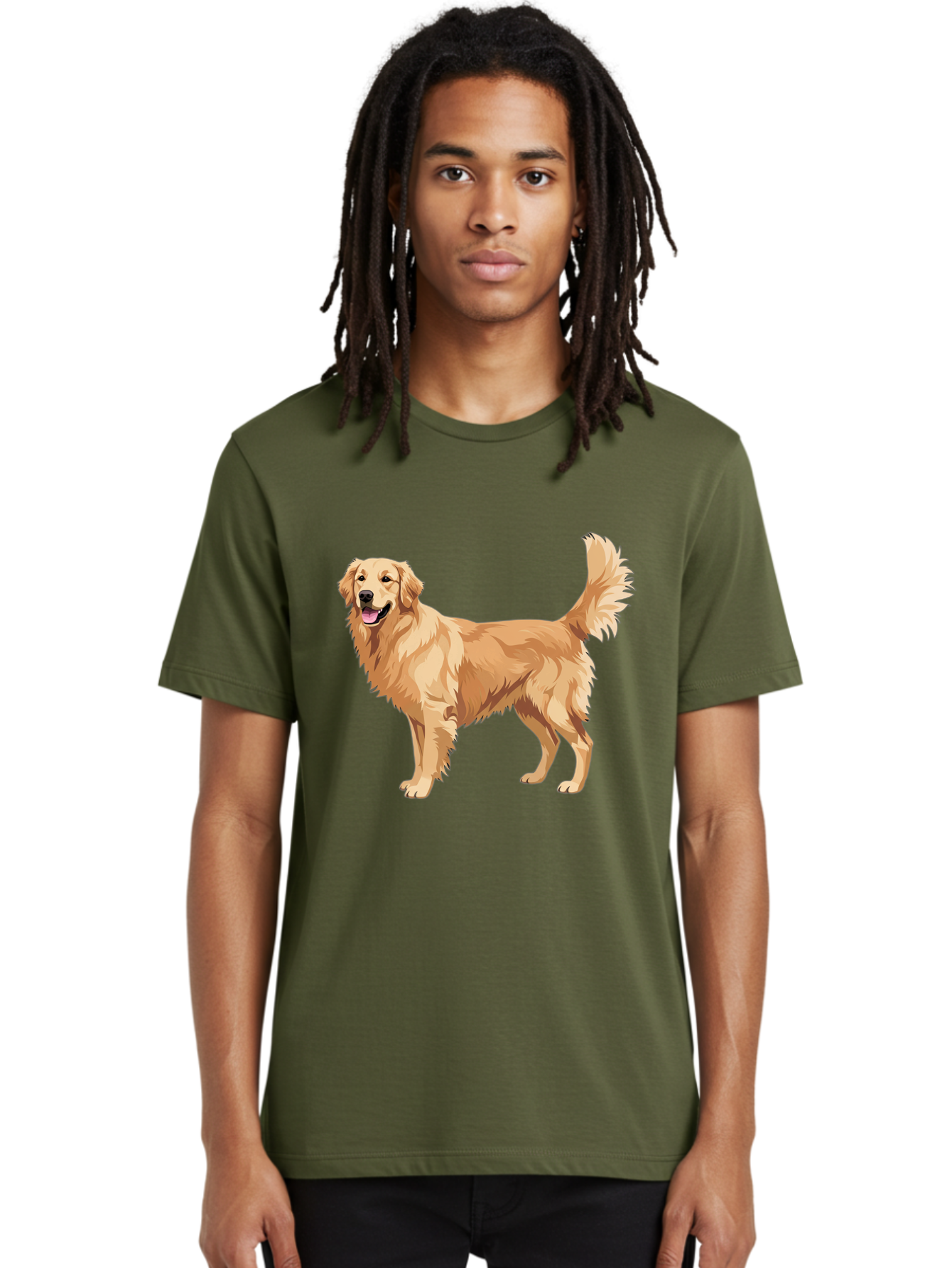 Golden-Retriever-11 Men'S Graphic Tee, 100% Cotton, Comfortable Casual Summer Wear, Machine Washable, Golden Retriever Dog, Happy Dog, Dog Illustration, Canine Graphic, Friendly Dog, Dog Portrait, Retriever Breed, Dog Art Bab968