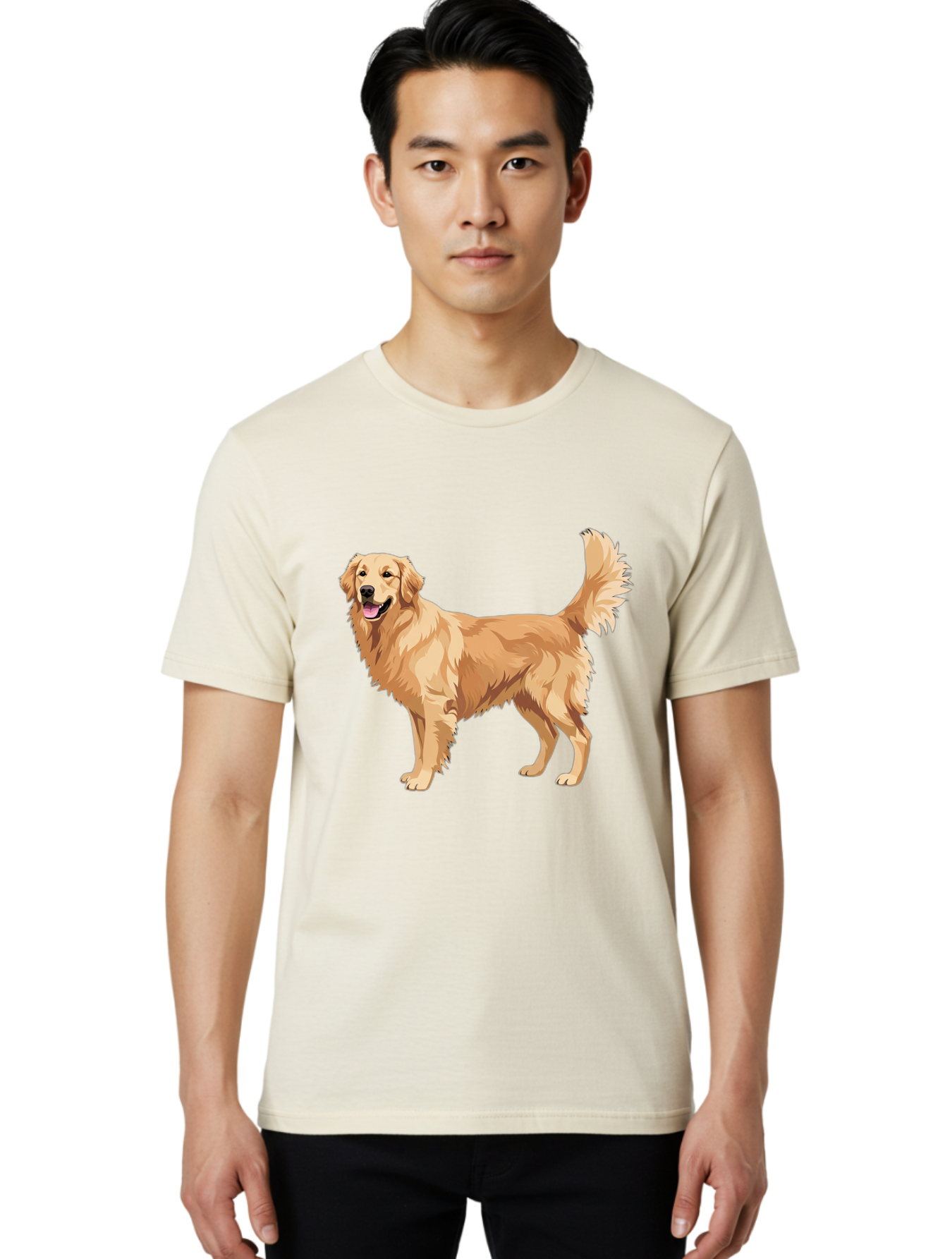 Golden-Retriever-11 Men'S Graphic Tee, 100% Cotton, Comfortable Casual Summer Wear, Machine Washable, Golden Retriever Dog, Happy Dog, Dog Illustration, Canine Graphic, Friendly Dog, Dog Portrait, Retriever Breed, Dog Art Bab968
