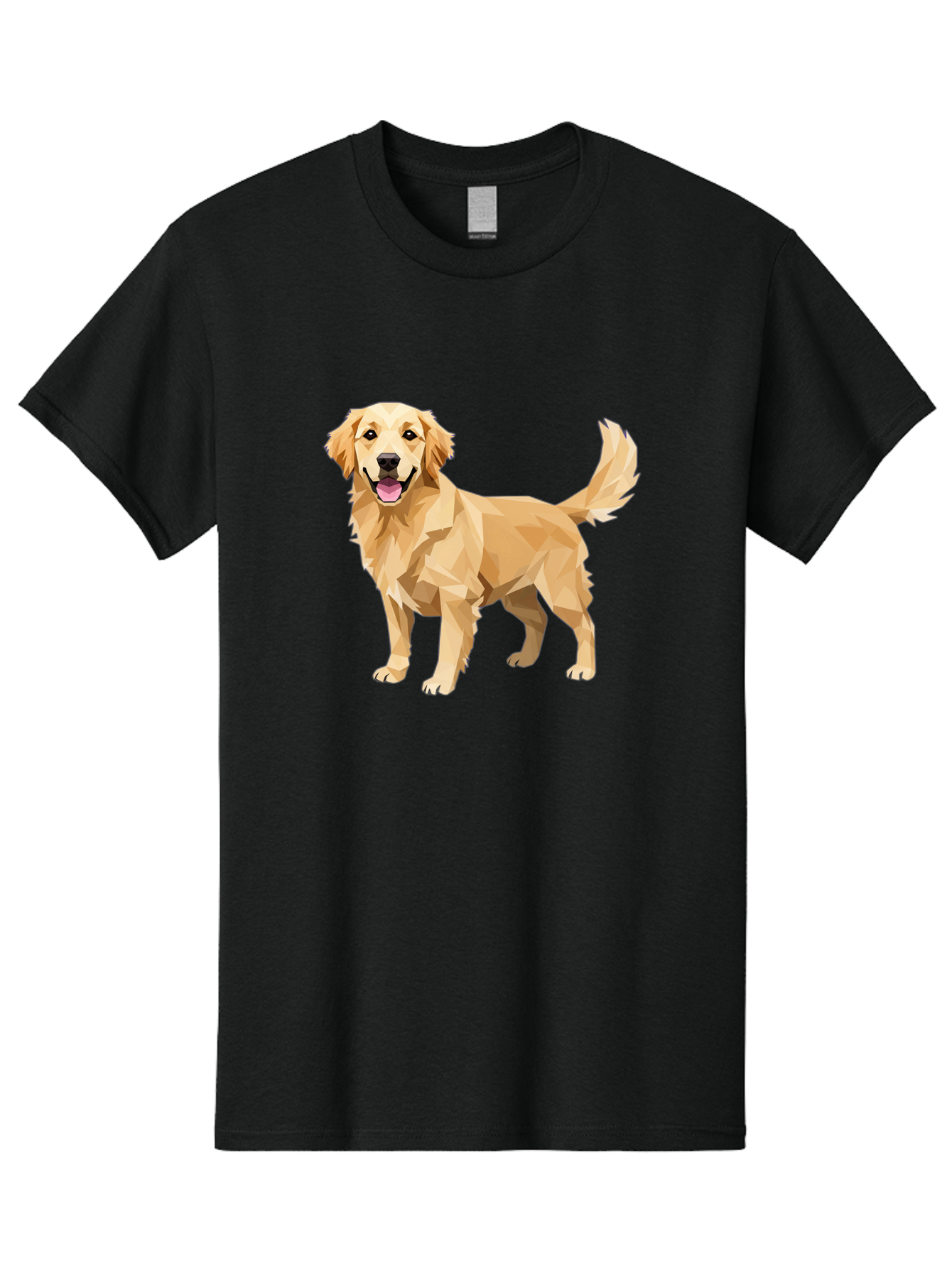 Golden-Retriever-12 Men'S Graphic Tee, 100% Cotton, Comfortable Casual Summer Wear, Machine Washable, Golden Retriever Dog, Happy Canine, Low Poly Art, Dog Illustration, Friendly Dog, Dog Graphics, Pet Illustration, Cute Dog Bab969