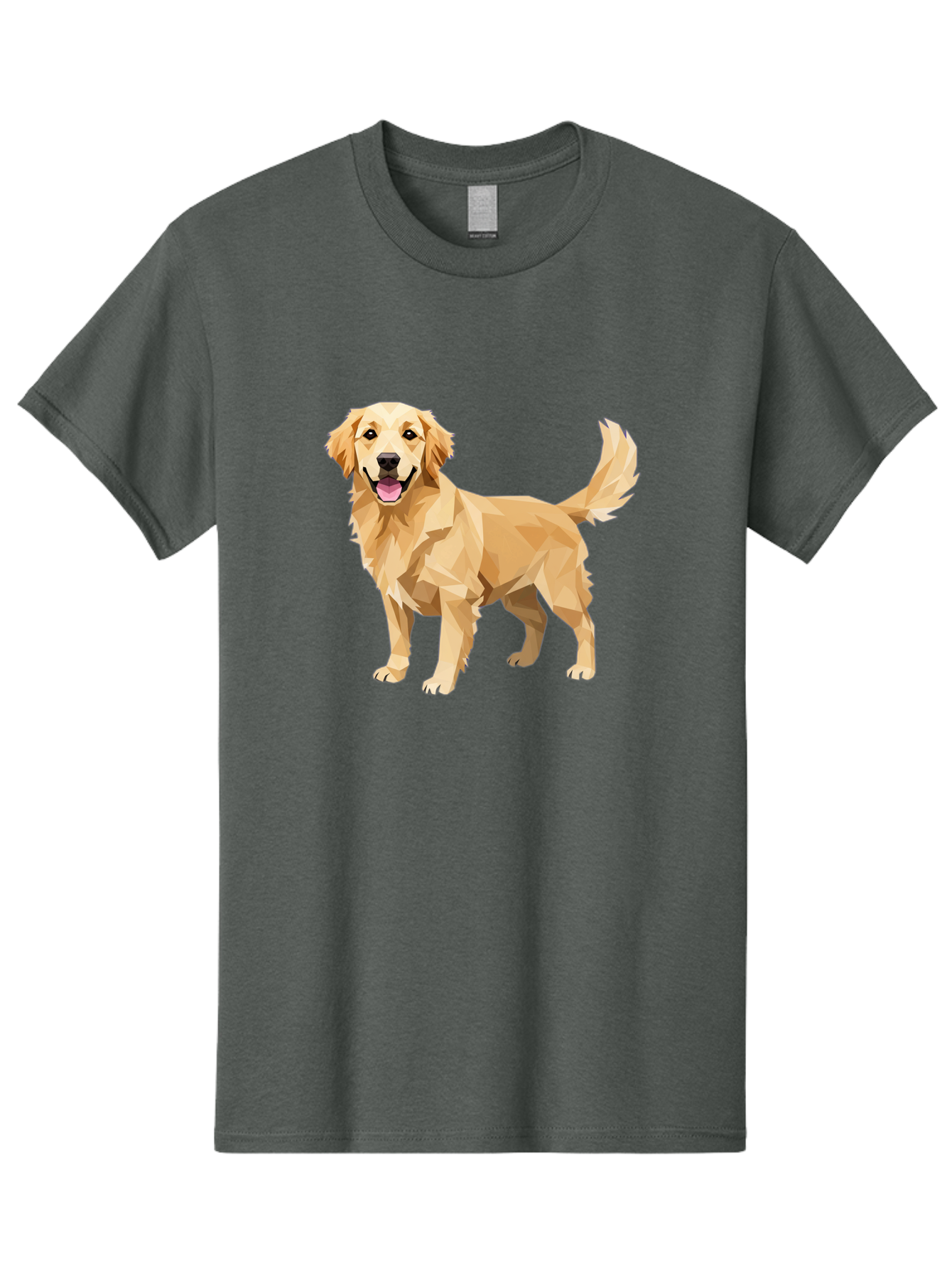 Golden-Retriever-12 Men'S Graphic Tee, 100% Cotton, Comfortable Casual Summer Wear, Machine Washable, Golden Retriever Dog, Happy Canine, Low Poly Art, Dog Illustration, Friendly Dog, Dog Graphics, Pet Illustration, Cute Dog Bab969