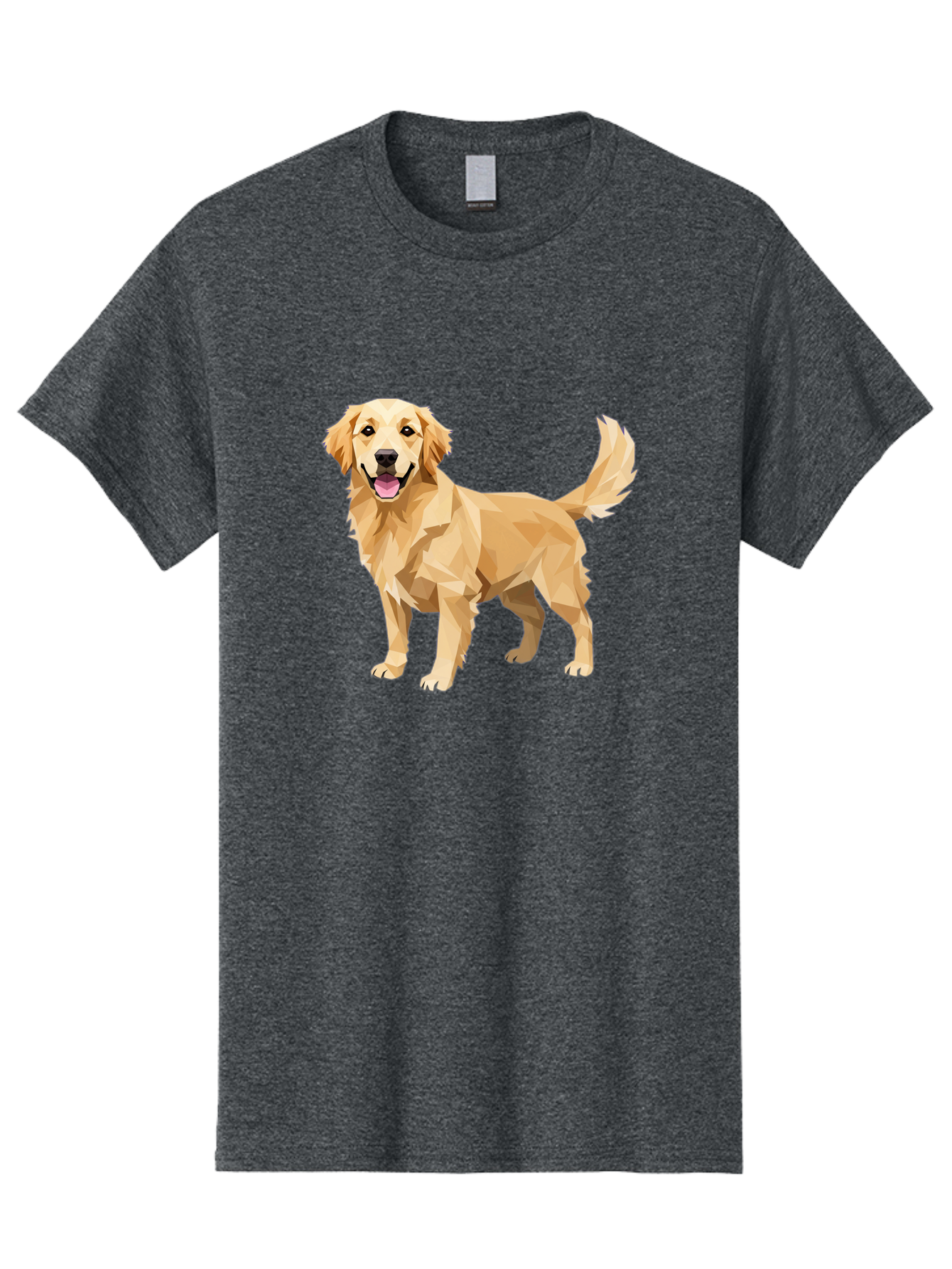 Golden-Retriever-12 Men'S Graphic Tee, 100% Cotton, Comfortable Casual Summer Wear, Machine Washable, Golden Retriever Dog, Happy Canine, Low Poly Art, Dog Illustration, Friendly Dog, Dog Graphics, Pet Illustration, Cute Dog Bab969