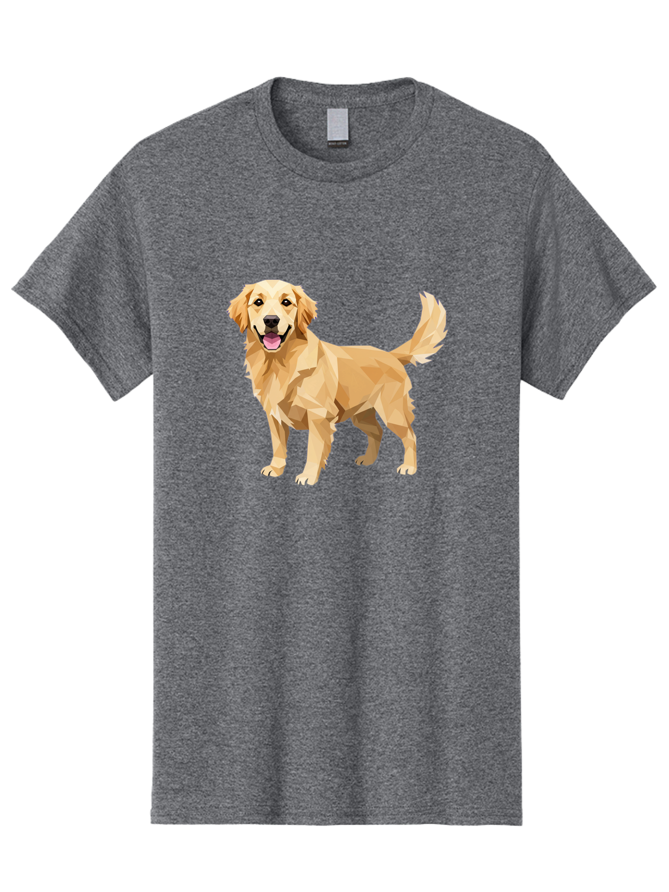 Golden-Retriever-12 Men'S Graphic Tee, 100% Cotton, Comfortable Casual Summer Wear, Machine Washable, Golden Retriever Dog, Happy Canine, Low Poly Art, Dog Illustration, Friendly Dog, Dog Graphics, Pet Illustration, Cute Dog Bab969