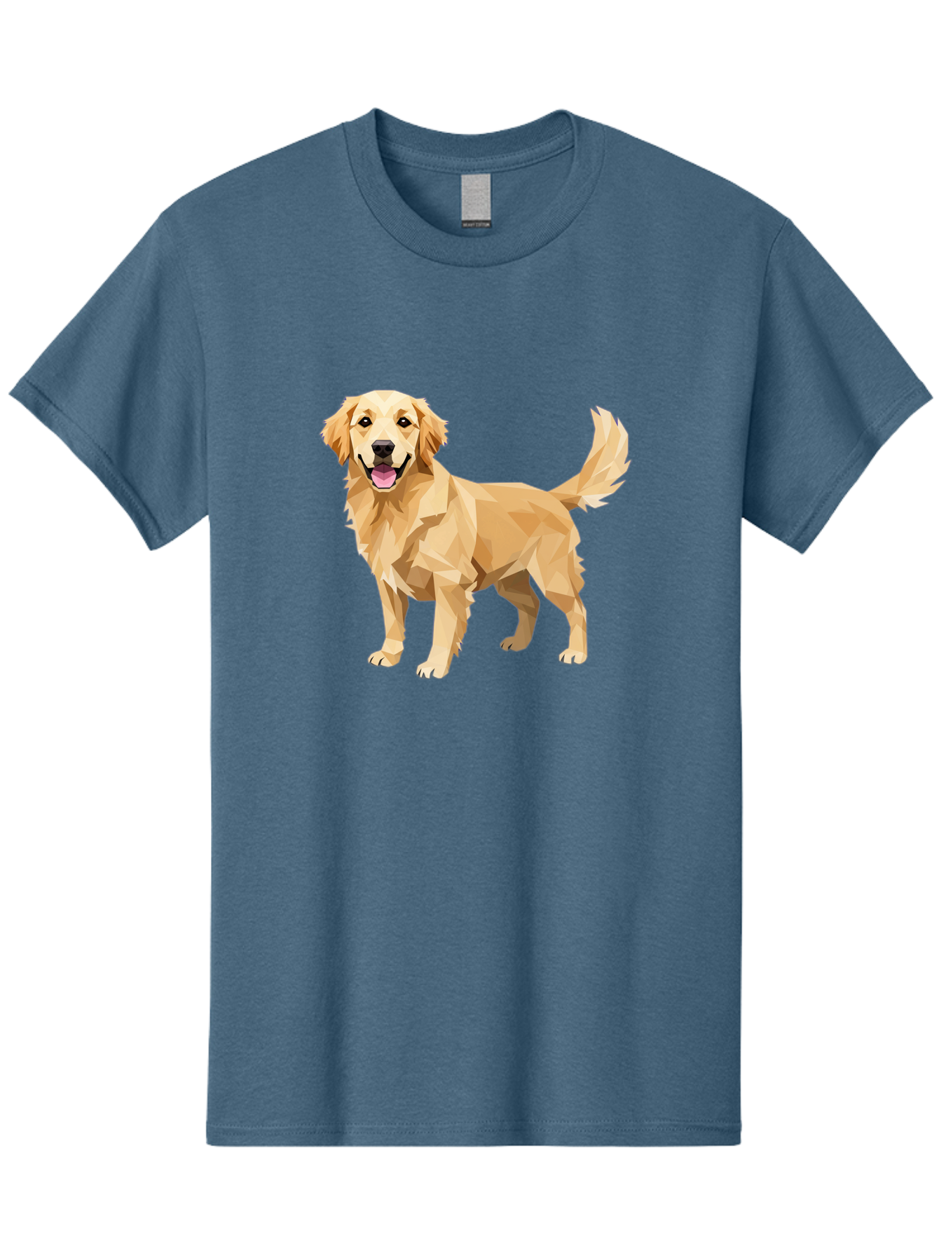 Golden-Retriever-12 Men'S Graphic Tee, 100% Cotton, Comfortable Casual Summer Wear, Machine Washable, Golden Retriever Dog, Happy Canine, Low Poly Art, Dog Illustration, Friendly Dog, Dog Graphics, Pet Illustration, Cute Dog Bab969