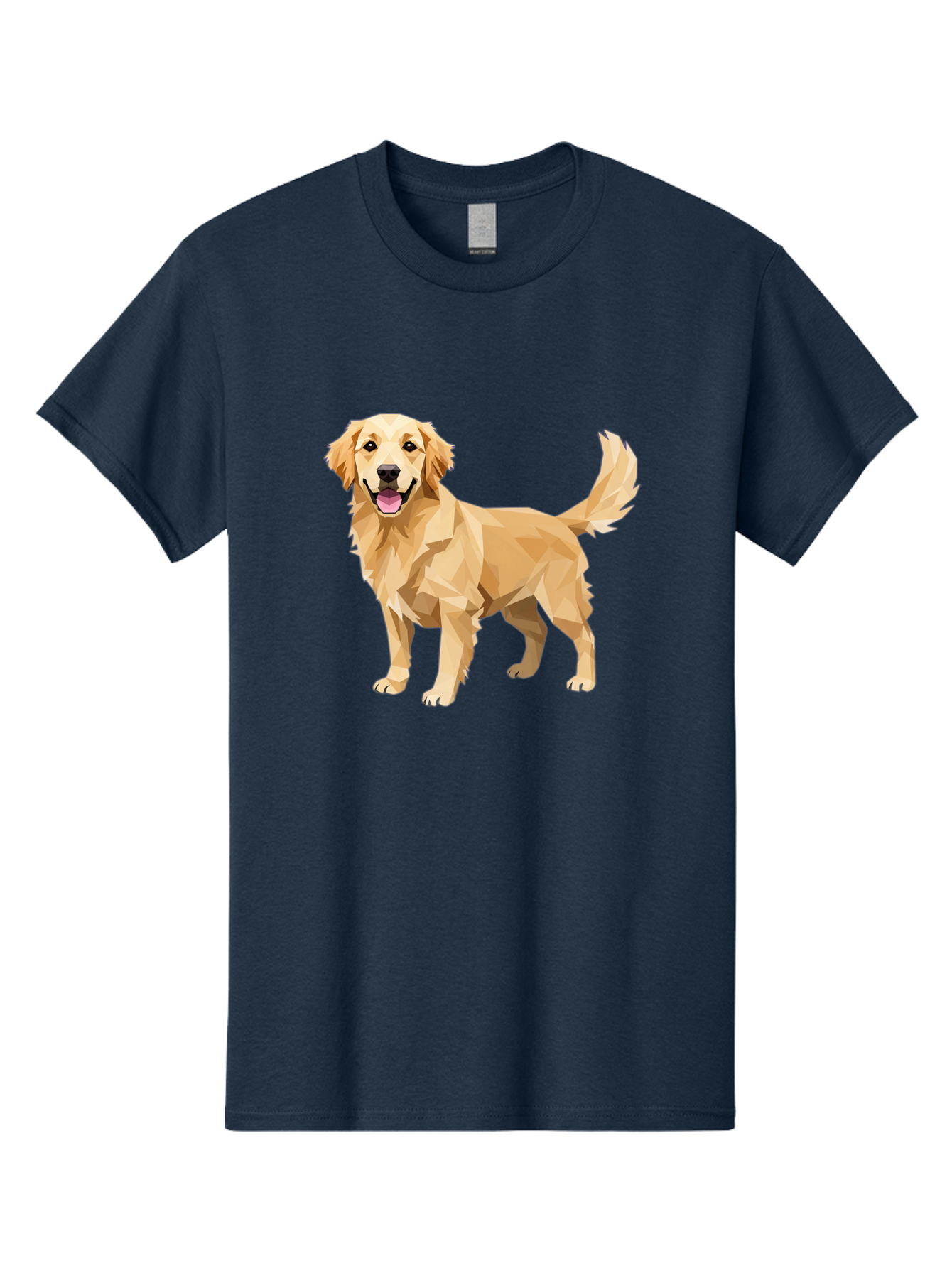 Golden-Retriever-12 Men'S Graphic Tee, 100% Cotton, Comfortable Casual Summer Wear, Machine Washable, Golden Retriever Dog, Happy Canine, Low Poly Art, Dog Illustration, Friendly Dog, Dog Graphics, Pet Illustration, Cute Dog Bab969