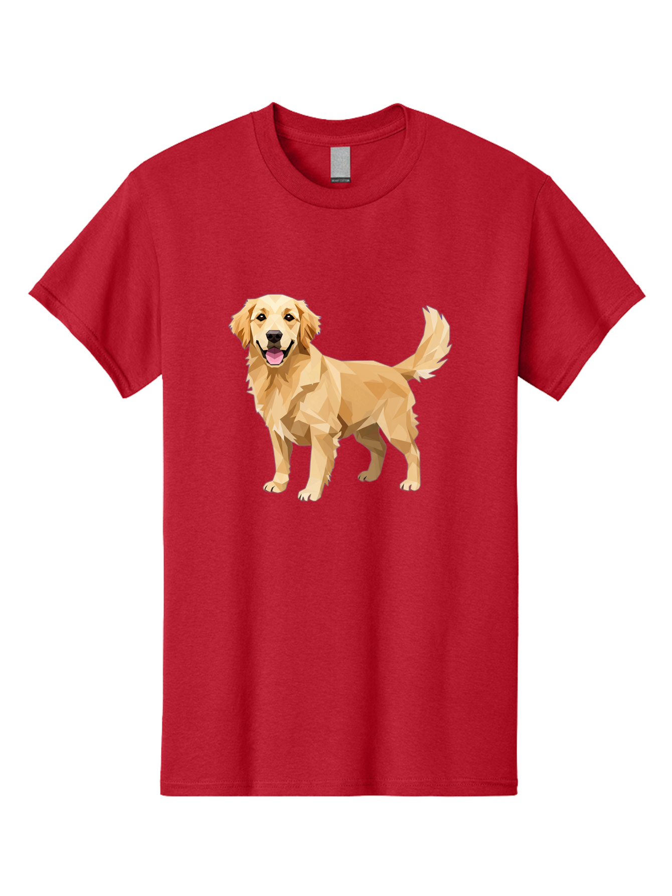 Golden-Retriever-12 Men'S Graphic Tee, 100% Cotton, Comfortable Casual Summer Wear, Machine Washable, Golden Retriever Dog, Happy Canine, Low Poly Art, Dog Illustration, Friendly Dog, Dog Graphics, Pet Illustration, Cute Dog Bab969