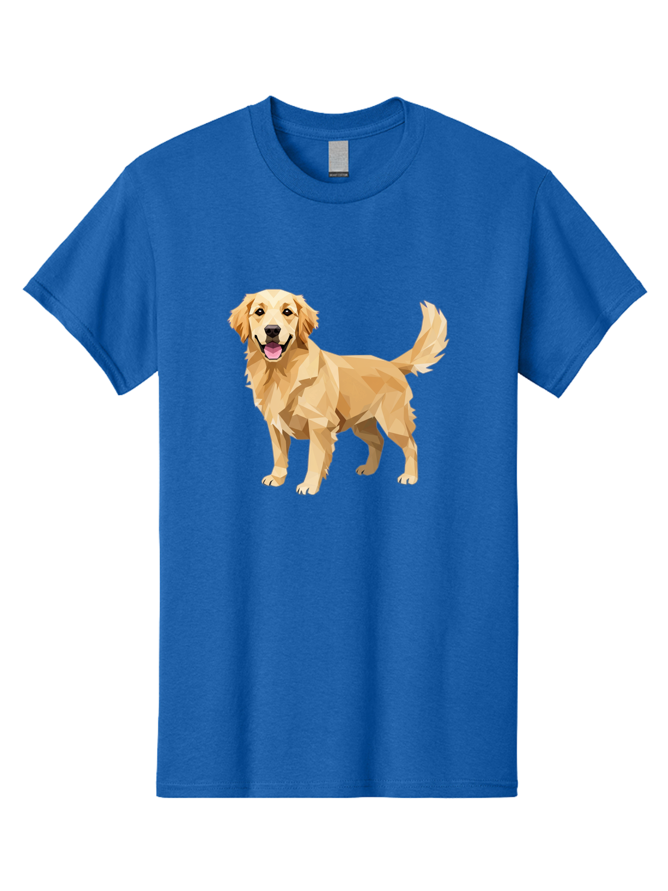 Golden-Retriever-12 Men'S Graphic Tee, 100% Cotton, Comfortable Casual Summer Wear, Machine Washable, Golden Retriever Dog, Happy Canine, Low Poly Art, Dog Illustration, Friendly Dog, Dog Graphics, Pet Illustration, Cute Dog Bab969