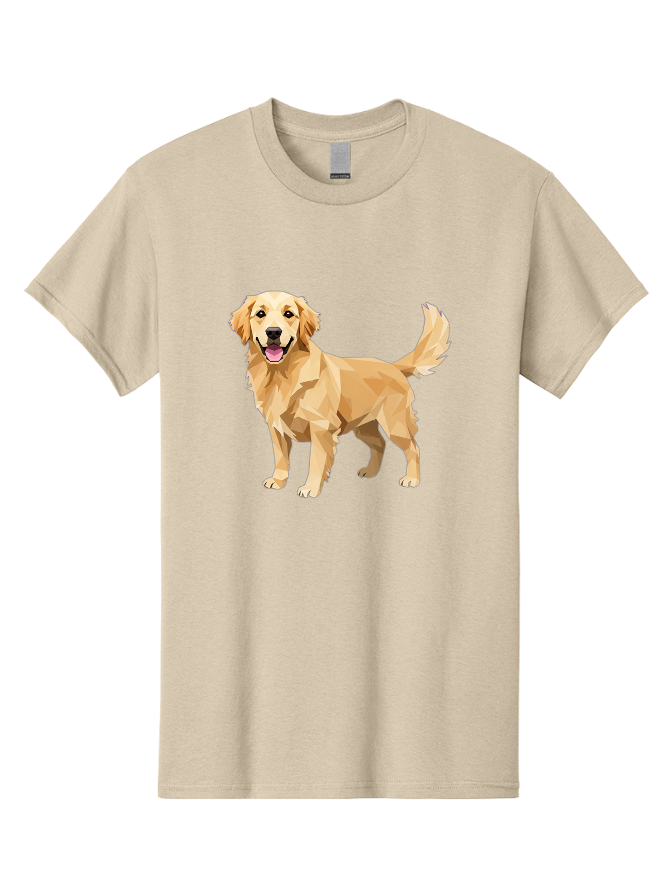 Golden-Retriever-12 Men'S Graphic Tee, 100% Cotton, Comfortable Casual Summer Wear, Machine Washable, Golden Retriever Dog, Happy Canine, Low Poly Art, Dog Illustration, Friendly Dog, Dog Graphics, Pet Illustration, Cute Dog Bab969