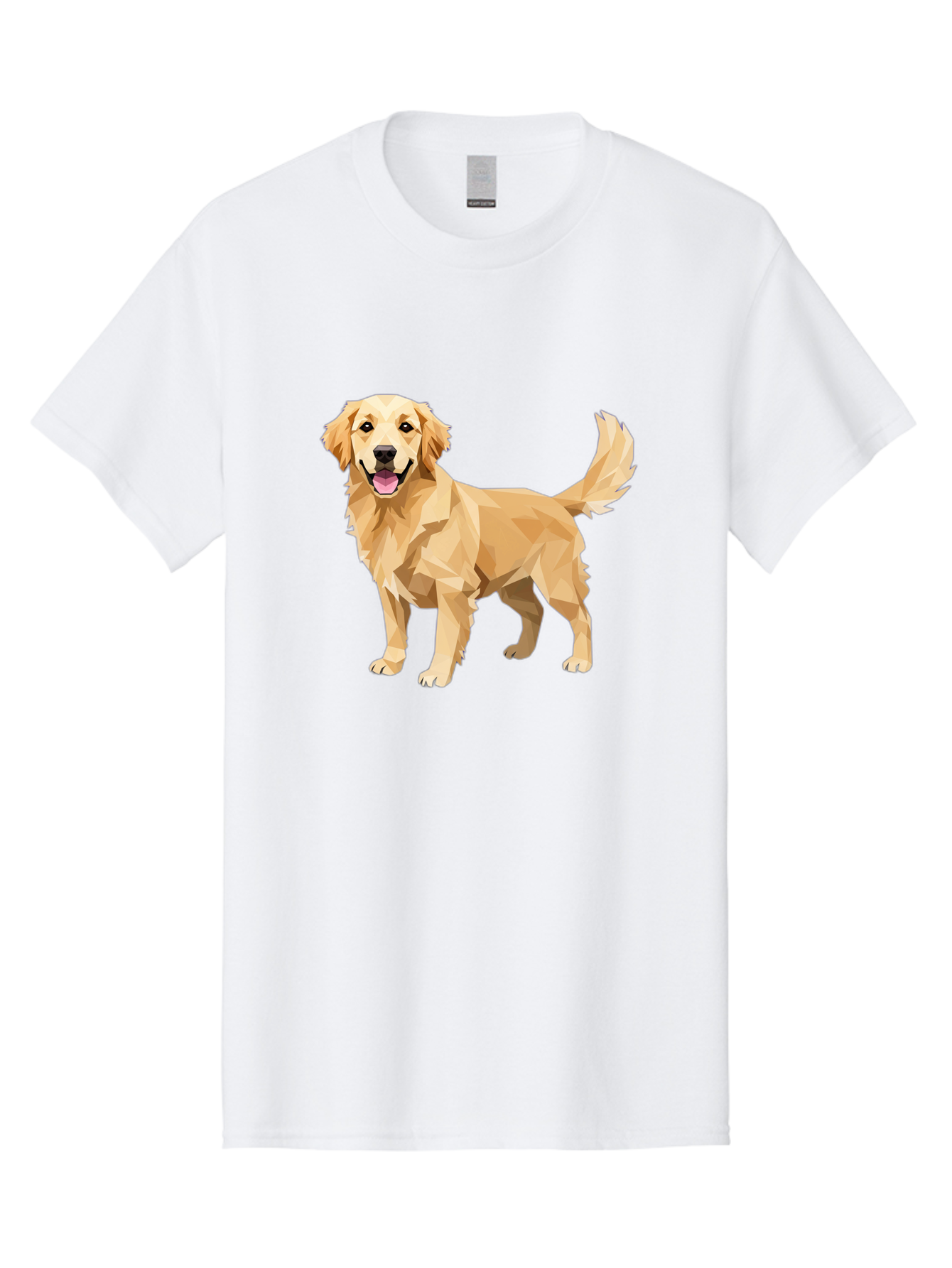 Golden-Retriever-12 Men'S Graphic Tee, 100% Cotton, Comfortable Casual Summer Wear, Machine Washable, Golden Retriever Dog, Happy Canine, Low Poly Art, Dog Illustration, Friendly Dog, Dog Graphics, Pet Illustration, Cute Dog Bab969