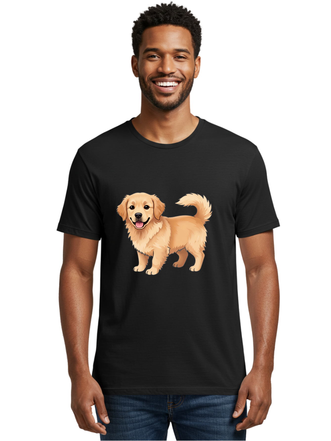 Golden-Retriever-13 Men'S Graphic Tee, 100% Cotton, Comfortable Casual Summer Wear, Machine Washable, Golden Retriever Dog, Happy Expression, Fluffy Fur, Playful Demeanor, Friendly Animal, Cartoon Style, Golden Coat, Dog Illustration, Bab970