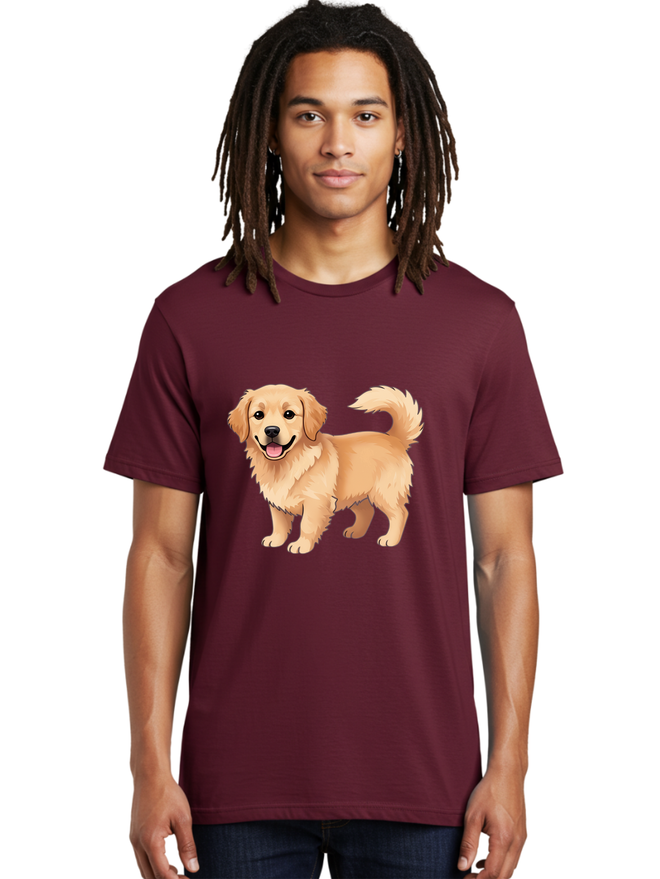 Golden-Retriever-13 Men'S Graphic Tee, 100% Cotton, Comfortable Casual Summer Wear, Machine Washable, Golden Retriever Dog, Happy Expression, Fluffy Fur, Playful Demeanor, Friendly Animal, Cartoon Style, Golden Coat, Dog Illustration, Bab970