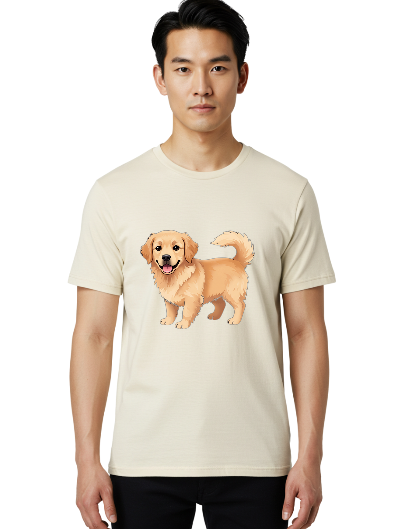 Golden-Retriever-13 Men'S Graphic Tee, 100% Cotton, Comfortable Casual Summer Wear, Machine Washable, Golden Retriever Dog, Happy Expression, Fluffy Fur, Playful Demeanor, Friendly Animal, Cartoon Style, Golden Coat, Dog Illustration, Bab970