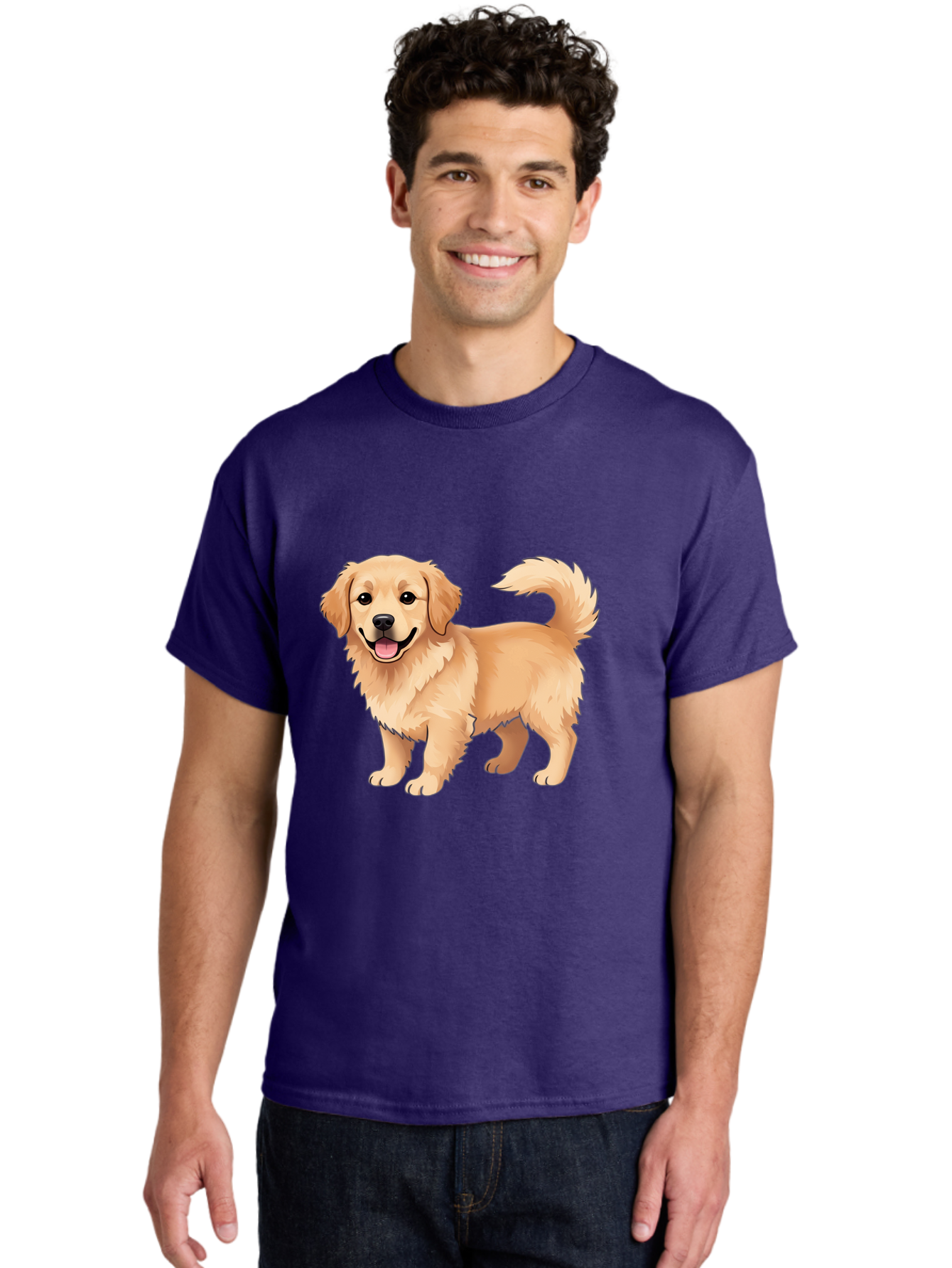 Golden-Retriever-13 Men'S Graphic Tee, 100% Cotton, Comfortable Casual Summer Wear, Machine Washable, Golden Retriever Dog, Happy Expression, Fluffy Fur, Playful Demeanor, Friendly Animal, Cartoon Style, Golden Coat, Dog Illustration, Bab970