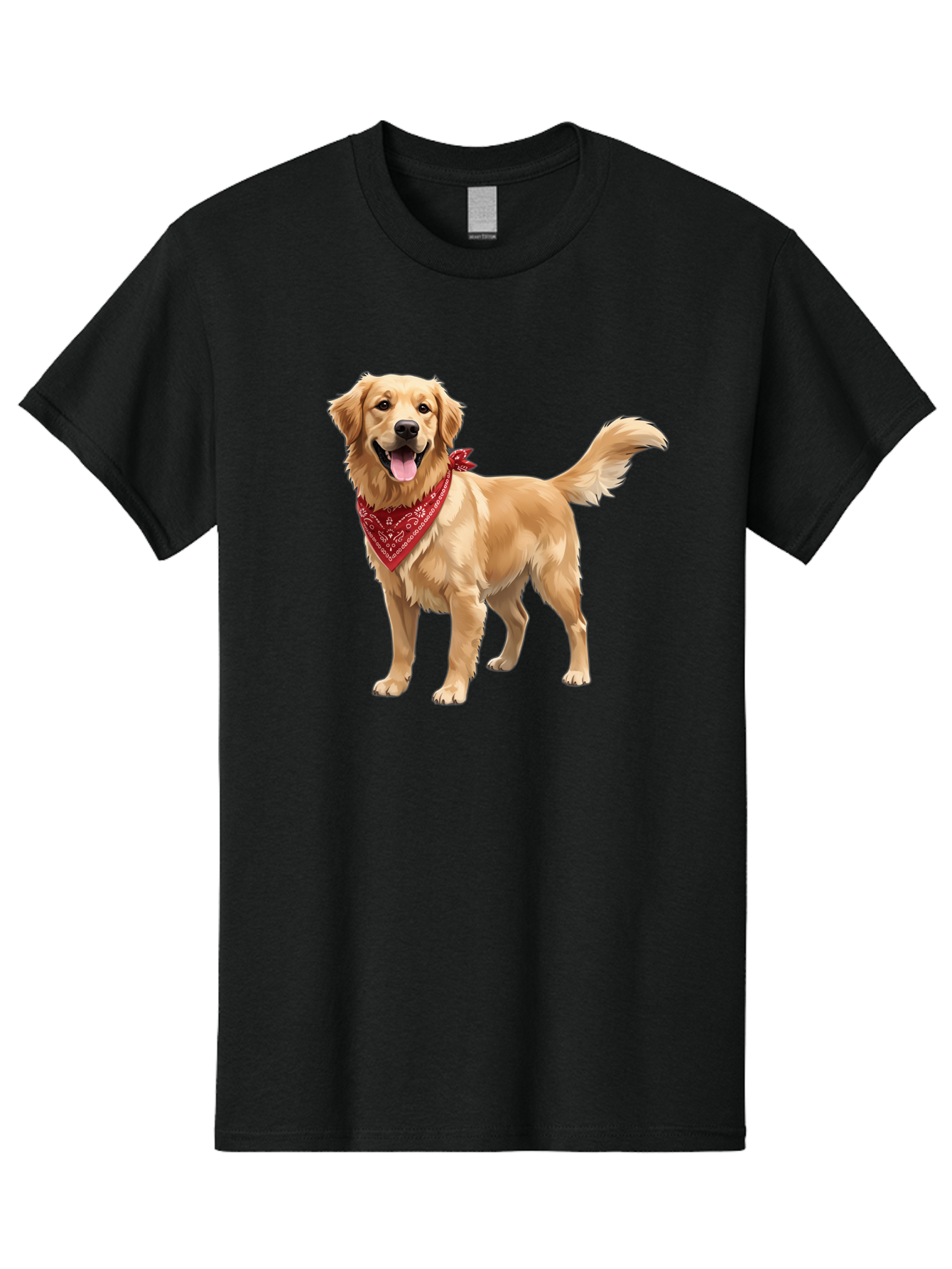 Golden-Retriever-14 Men'S Graphic Tee, 100% Cotton, Comfortable Casual Summer Wear, Machine Washable, Golden Retriever Dog, Red Bandana, Happy Dog, Friendly Pet, Canine Companion, Dog Illustration, Adorable Animal, Pet Portrait, Bab971
