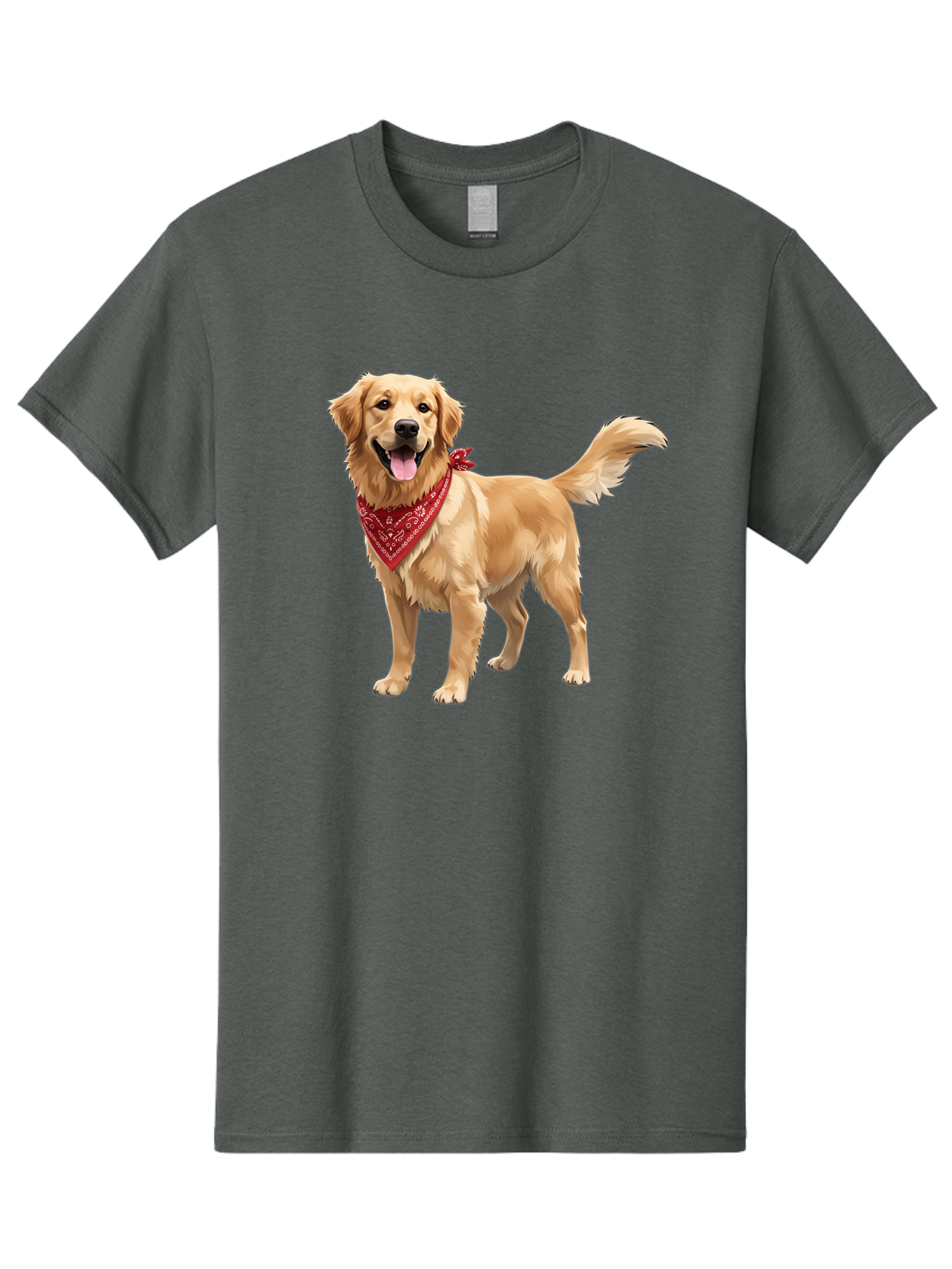 Golden-Retriever-14 Men'S Graphic Tee, 100% Cotton, Comfortable Casual Summer Wear, Machine Washable, Golden Retriever Dog, Red Bandana, Happy Dog, Friendly Pet, Canine Companion, Dog Illustration, Adorable Animal, Pet Portrait, Bab971