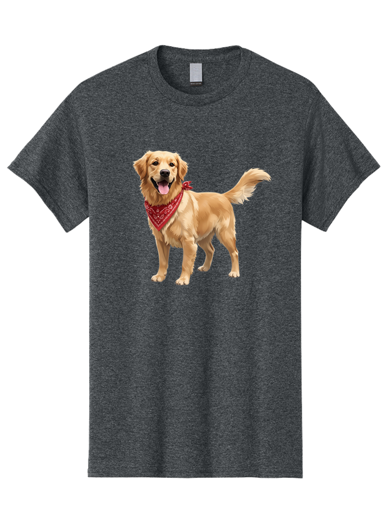 Golden-Retriever-14 Men'S Graphic Tee, 100% Cotton, Comfortable Casual Summer Wear, Machine Washable, Golden Retriever Dog, Red Bandana, Happy Dog, Friendly Pet, Canine Companion, Dog Illustration, Adorable Animal, Pet Portrait, Bab971