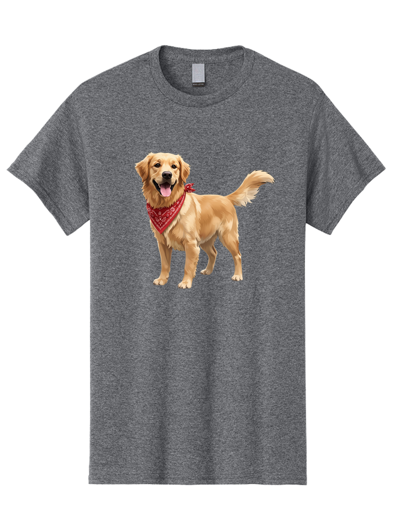 Golden-Retriever-14 Men'S Graphic Tee, 100% Cotton, Comfortable Casual Summer Wear, Machine Washable, Golden Retriever Dog, Red Bandana, Happy Dog, Friendly Pet, Canine Companion, Dog Illustration, Adorable Animal, Pet Portrait, Bab971