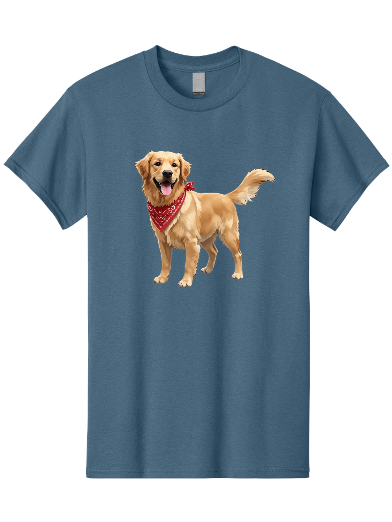 Golden-Retriever-14 Men'S Graphic Tee, 100% Cotton, Comfortable Casual Summer Wear, Machine Washable, Golden Retriever Dog, Red Bandana, Happy Dog, Friendly Pet, Canine Companion, Dog Illustration, Adorable Animal, Pet Portrait, Bab971