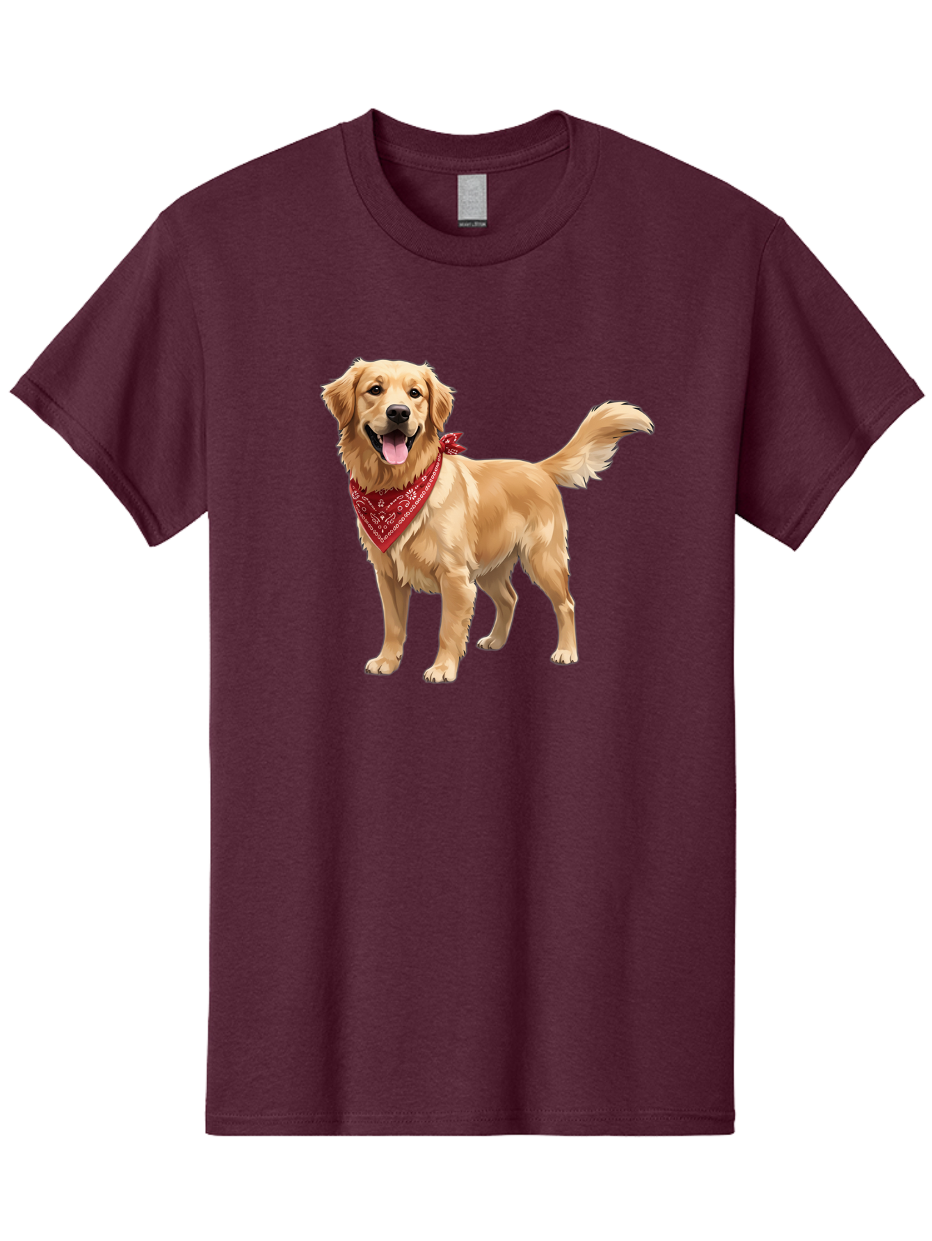 Golden-Retriever-14 Men'S Graphic Tee, 100% Cotton, Comfortable Casual Summer Wear, Machine Washable, Golden Retriever Dog, Red Bandana, Happy Dog, Friendly Pet, Canine Companion, Dog Illustration, Adorable Animal, Pet Portrait, Bab971